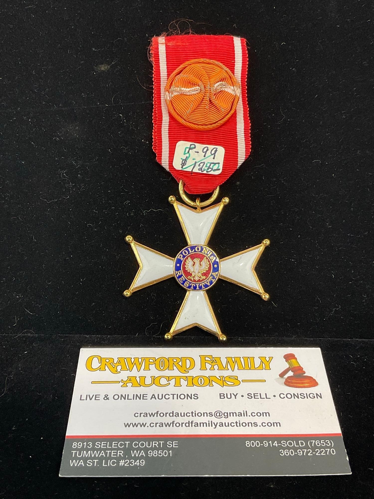 Polish Medal, Officers Cross of the Order of Polonia Restituta, White Enamel Maltese Cross (1 of 3)