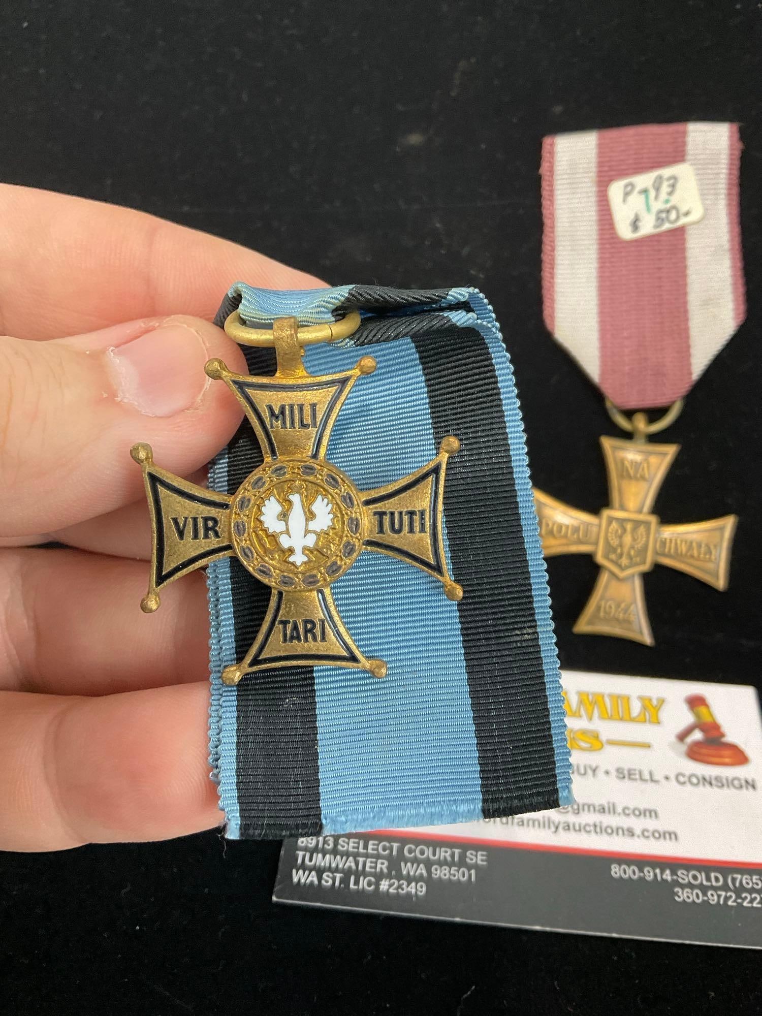 Pair of Polish Medals, Order of the Virtuti Militari & Cross of Valour 1944 - 2