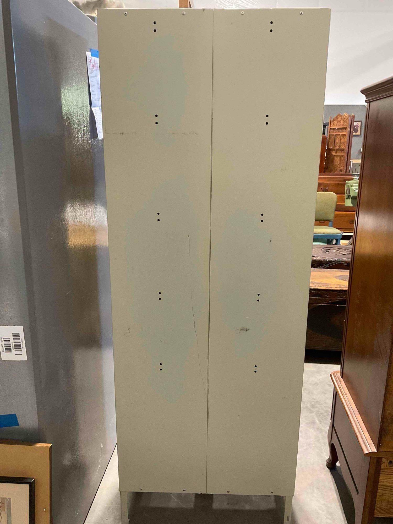 Vintage Grey Metal Lockers w/ 10 Cubbies. 1 Lock & 1 Key. Good Condition. Stands 66" Tall. - 7