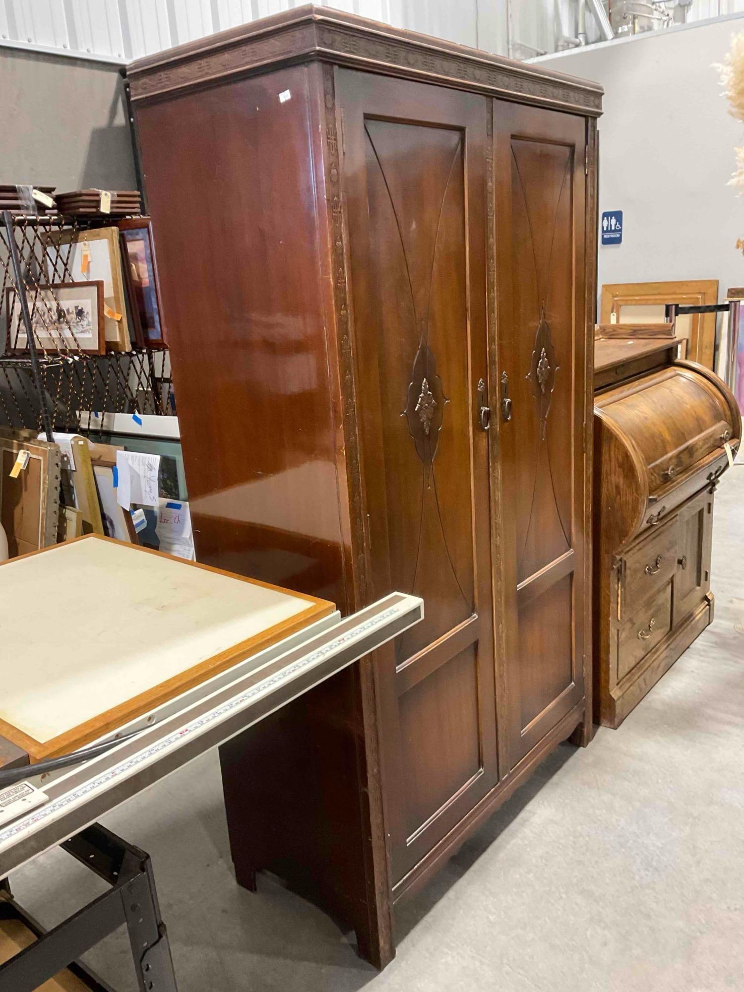 Antique H.L. Registered Design Lovely Mahogany? Wood Armoire w/ Ornate Details. See pics. - 3