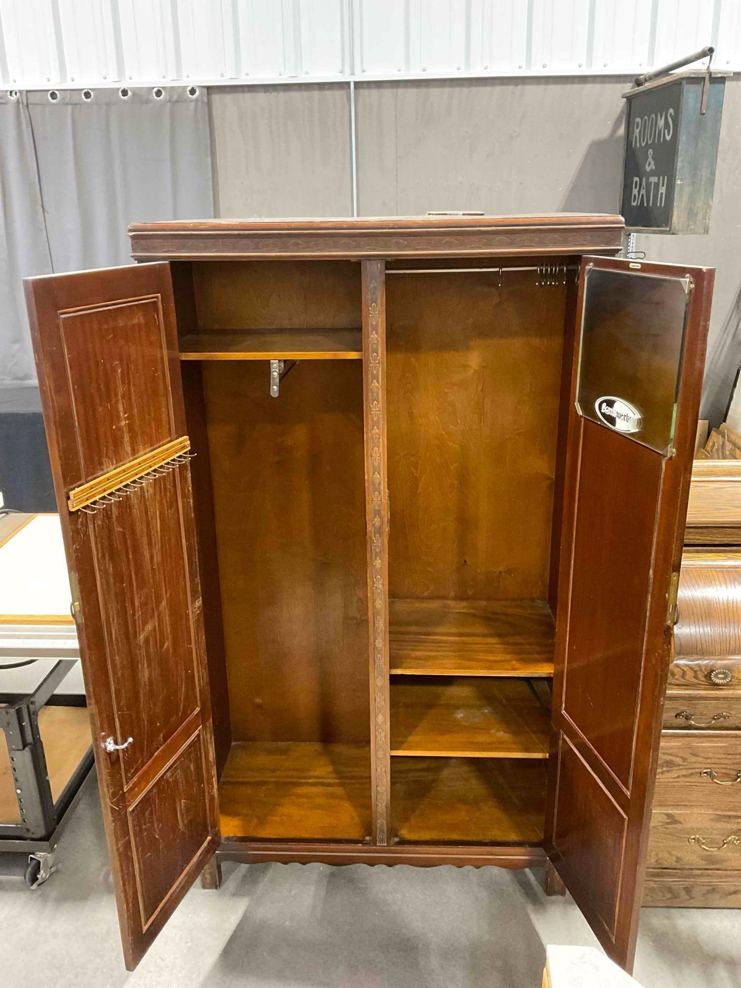 Antique H.L. Registered Design Lovely Mahogany? Wood Armoire w/ Ornate Details. See pics. - 6