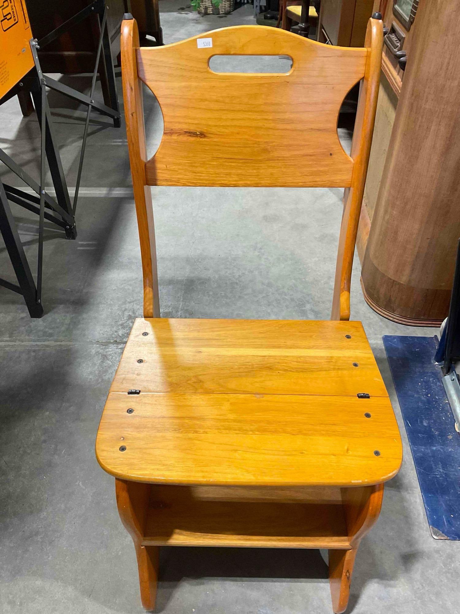 Pine Wood Convertible Folding Chair Step Ladder Stool. Very Good Condition. See pics. (1 of 8)