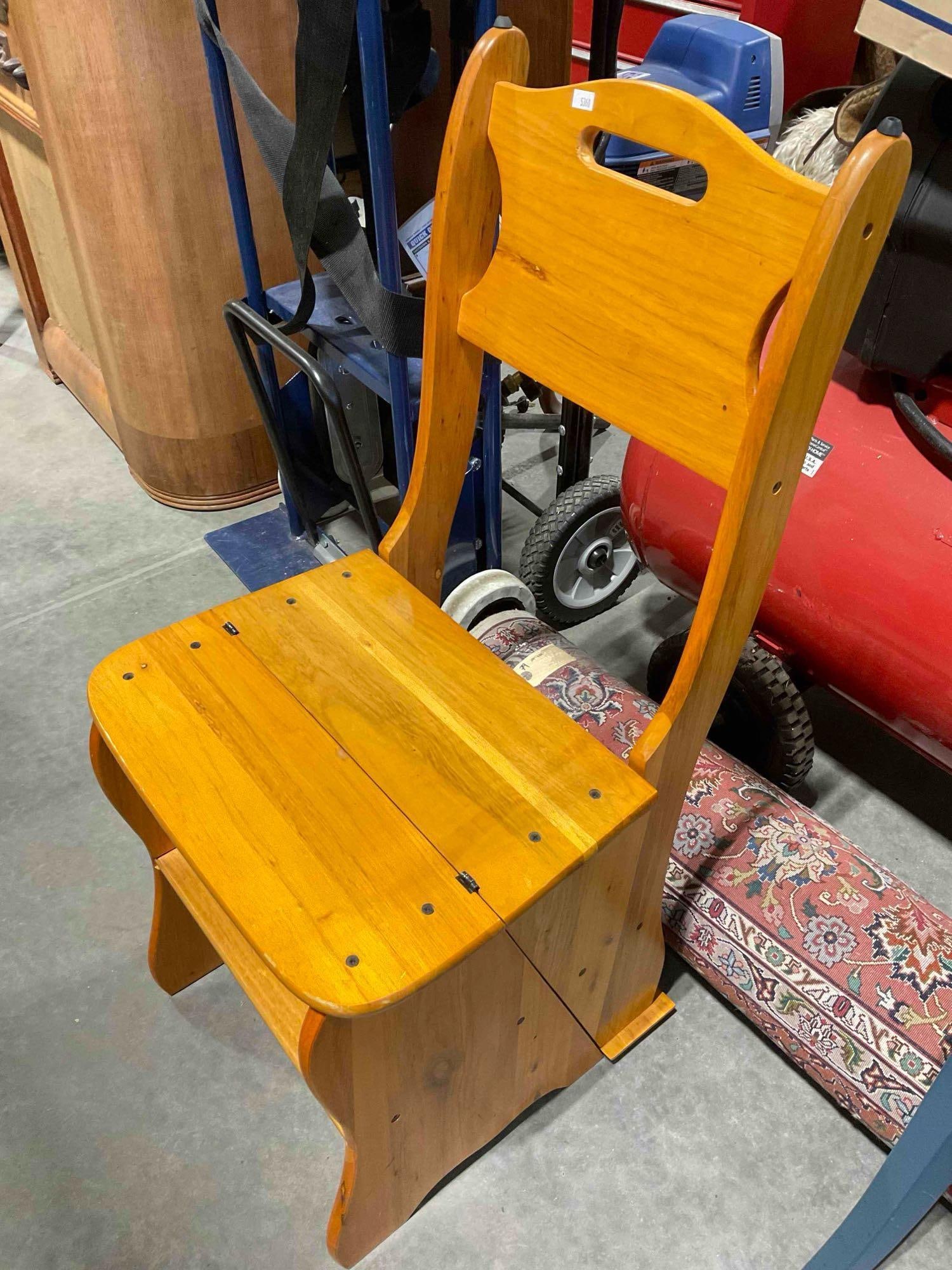 Pine Wood Convertible Folding Chair Step Ladder Stool. Very Good Condition. See pics. - 2