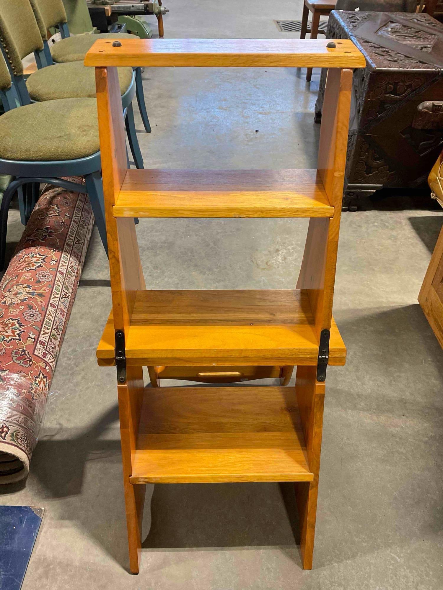 Pine Wood Convertible Folding Chair Step Ladder Stool. Very Good Condition. See pics. - 4