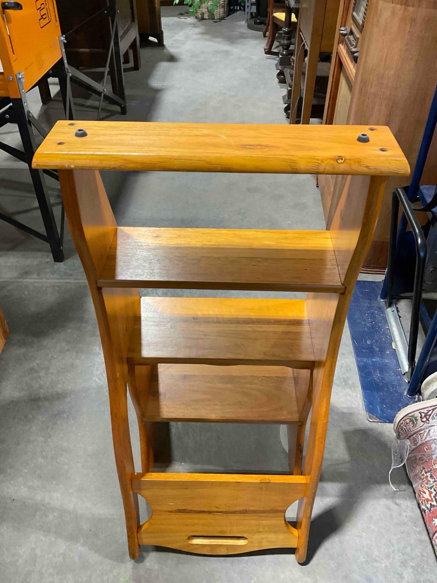 Pine Wood Convertible Folding Chair Step Ladder Stool. Very Good Condition. See pics. - 5