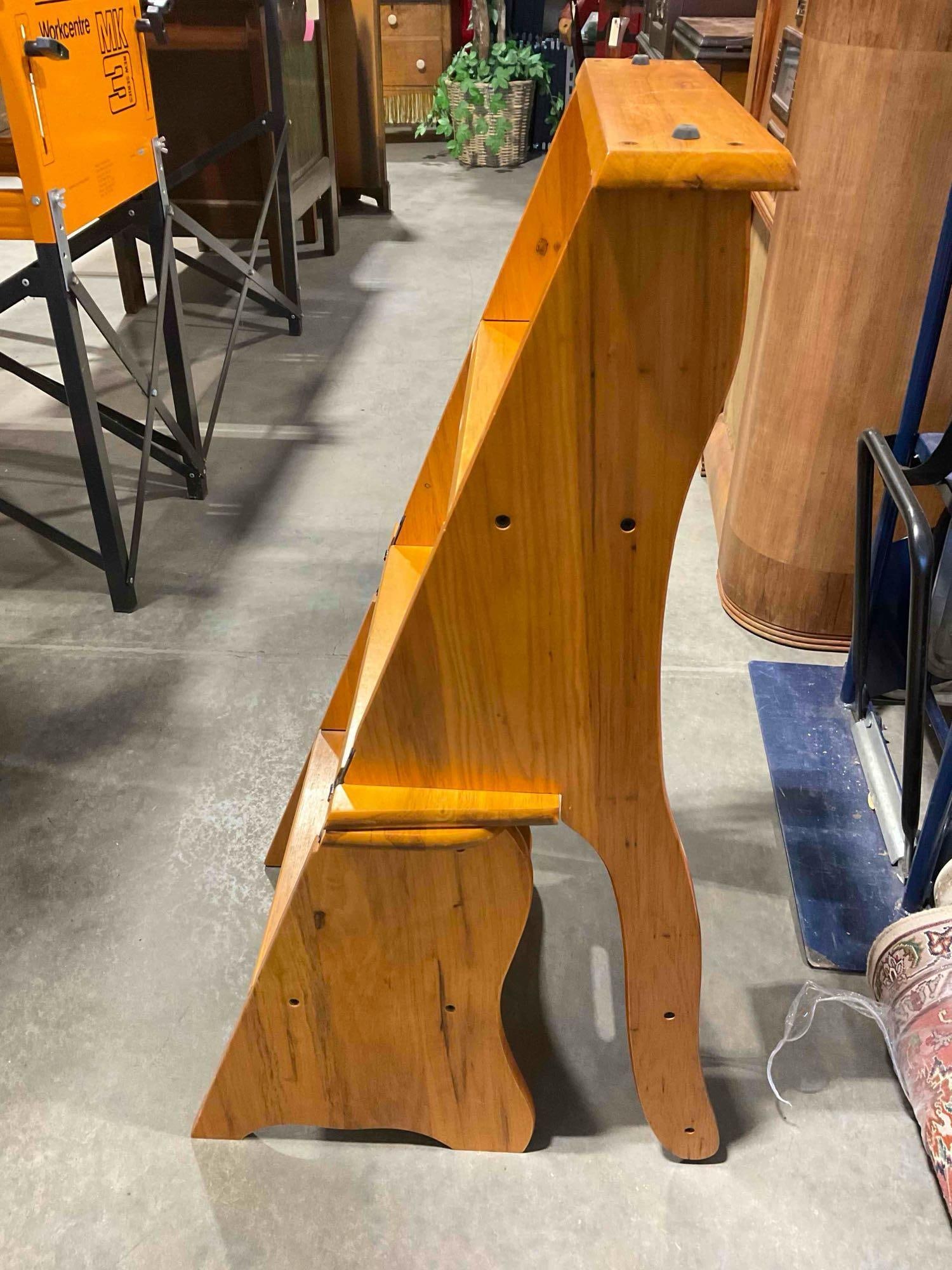 Pine Wood Convertible Folding Chair Step Ladder Stool. Very Good Condition. See pics. - 6