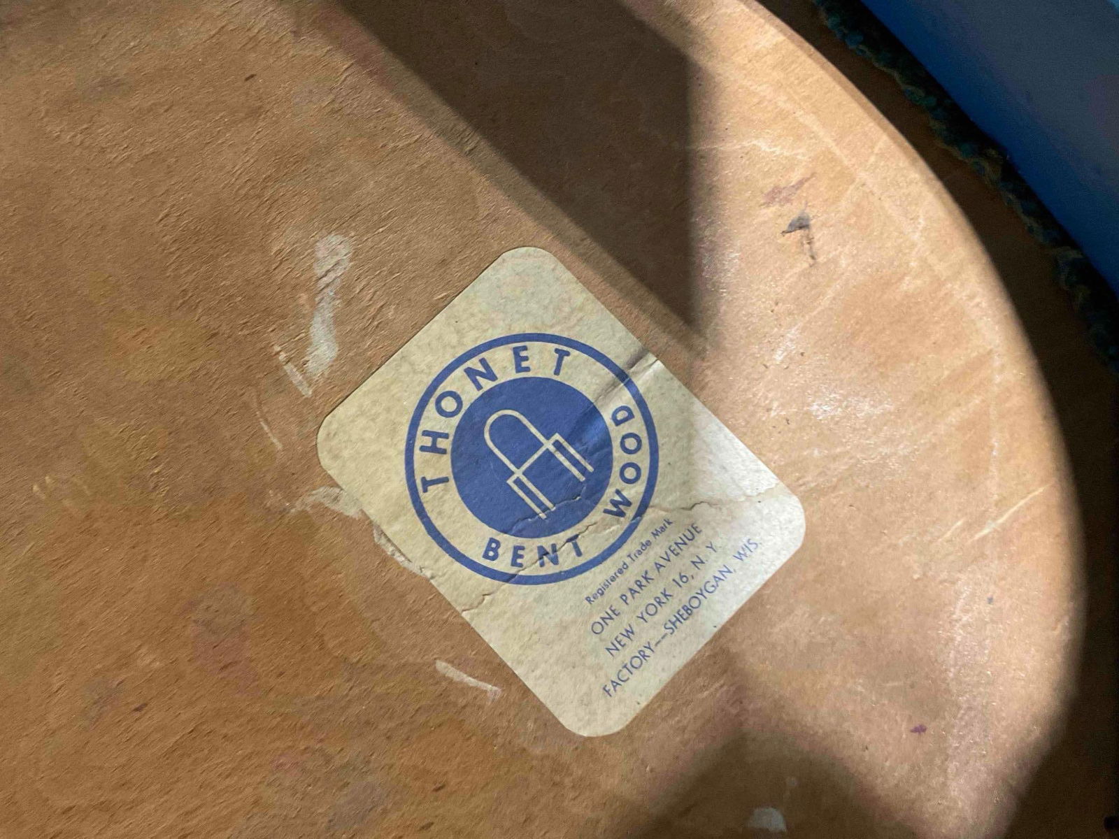 3 pcs Vintage Thonet Bentwood Blue Painted Wooden Chairs w/ Green Upholstery. See pics. - 5