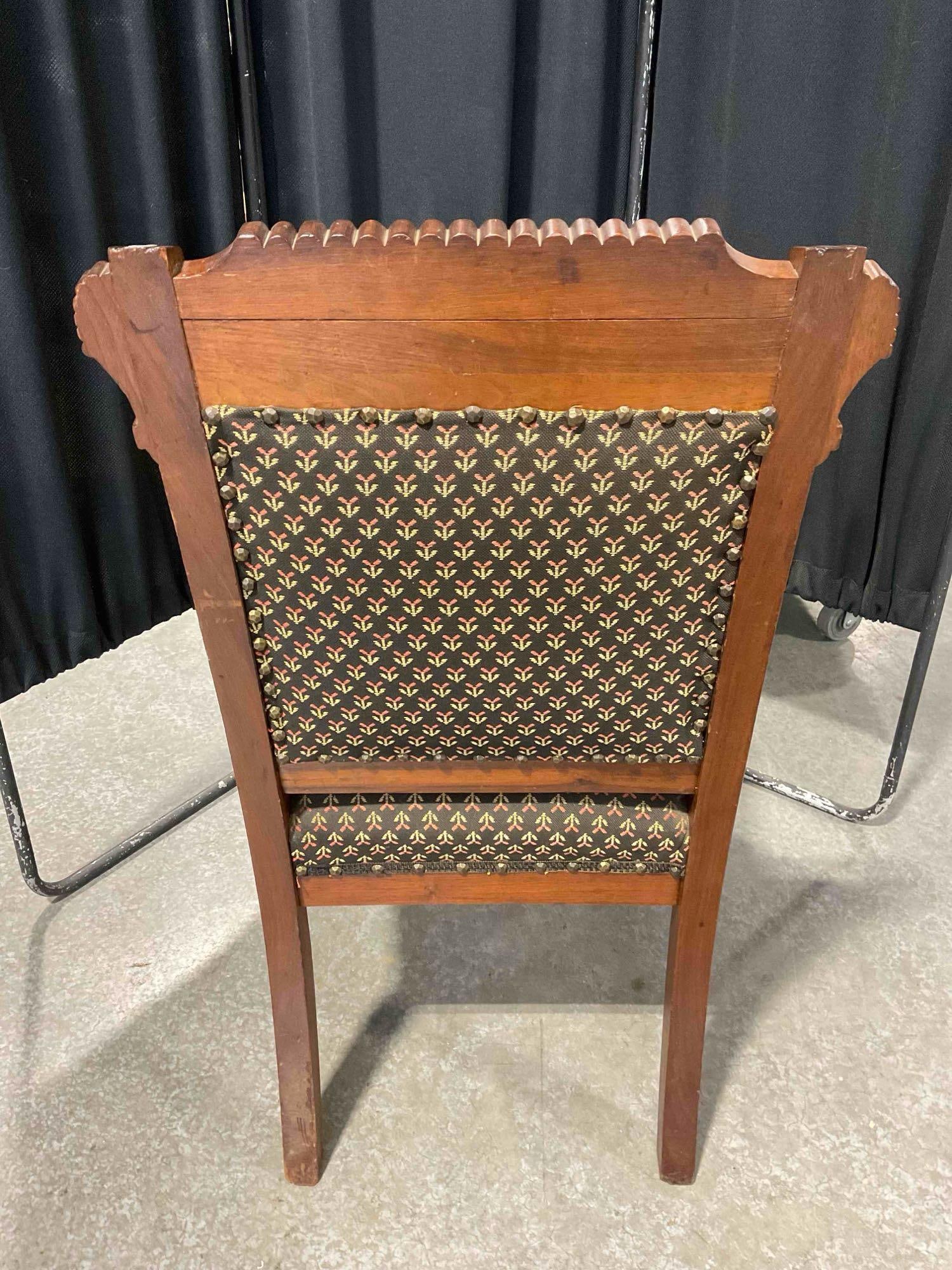 Beautiful Antique Eastlake Walnut? Chair w/ Black Floral Upholstery & Burl Wood Panels. See pics. - 5