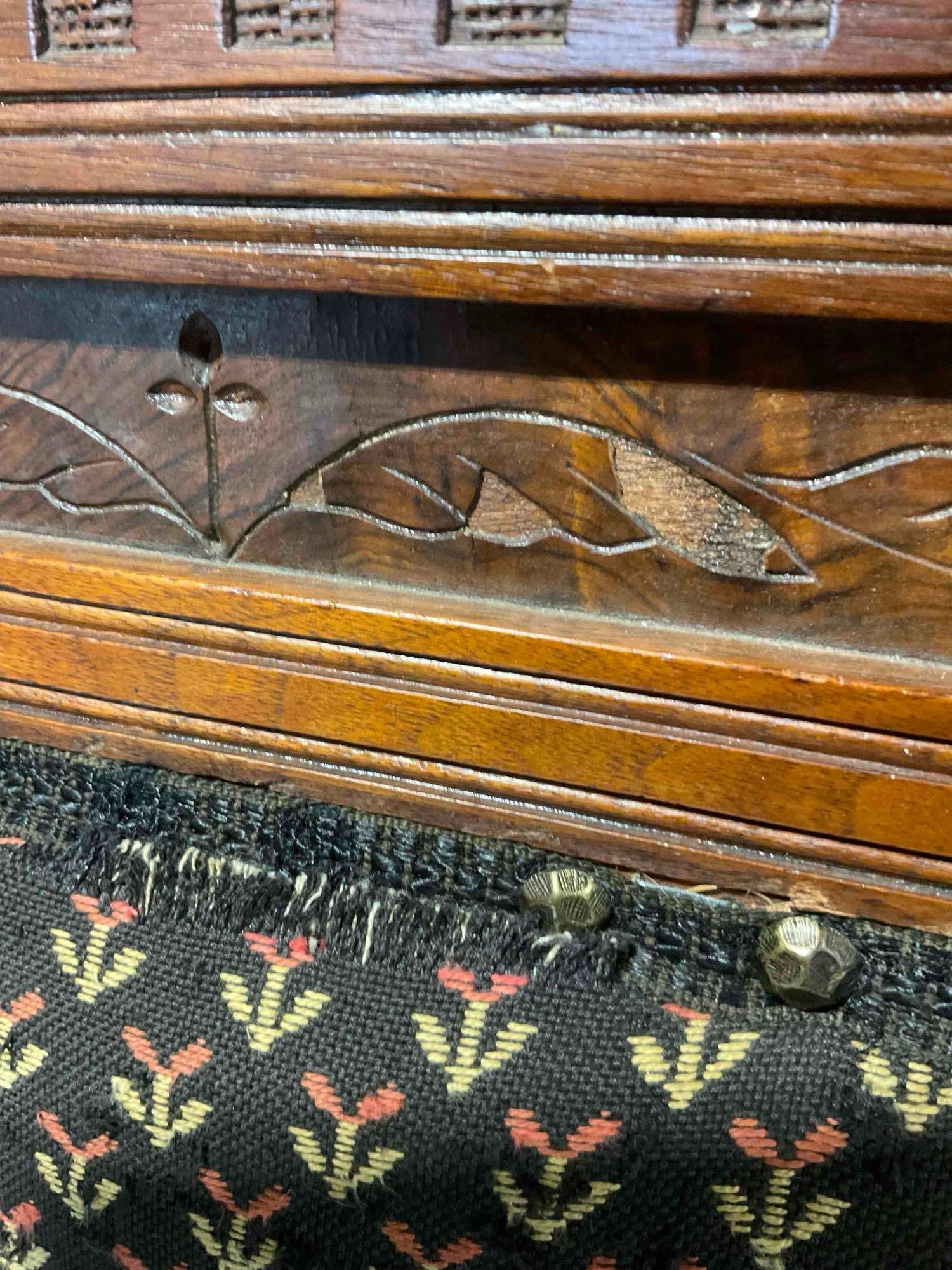 Beautiful Antique Eastlake Walnut? Chair w/ Black Floral Upholstery & Burl Wood Panels. See pics. - 7