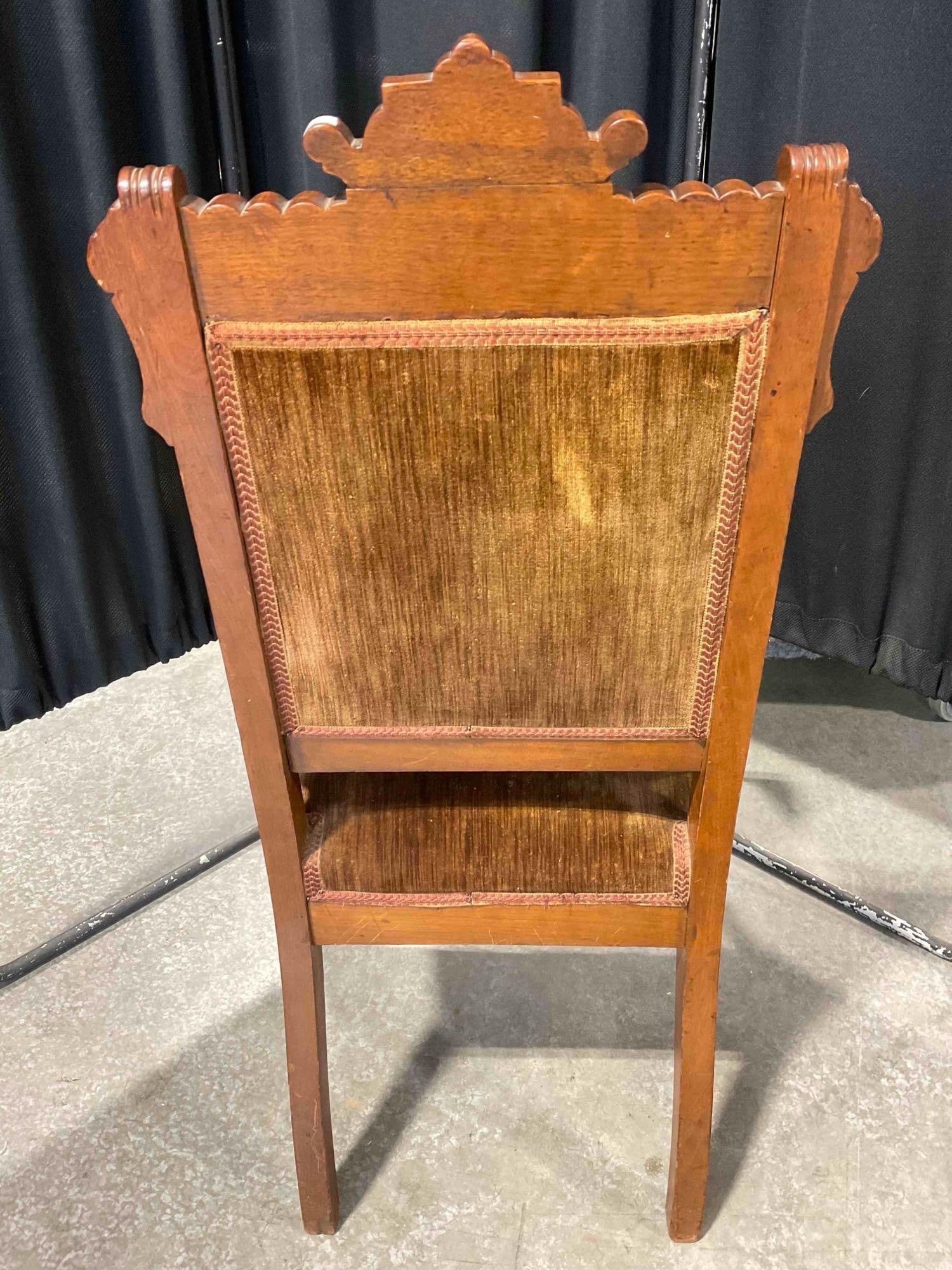 Lovely Antique Eastlake Walnut Side Chair w/ Brown Velvet Upholstery & Spoon Carvings. See pics. - 6