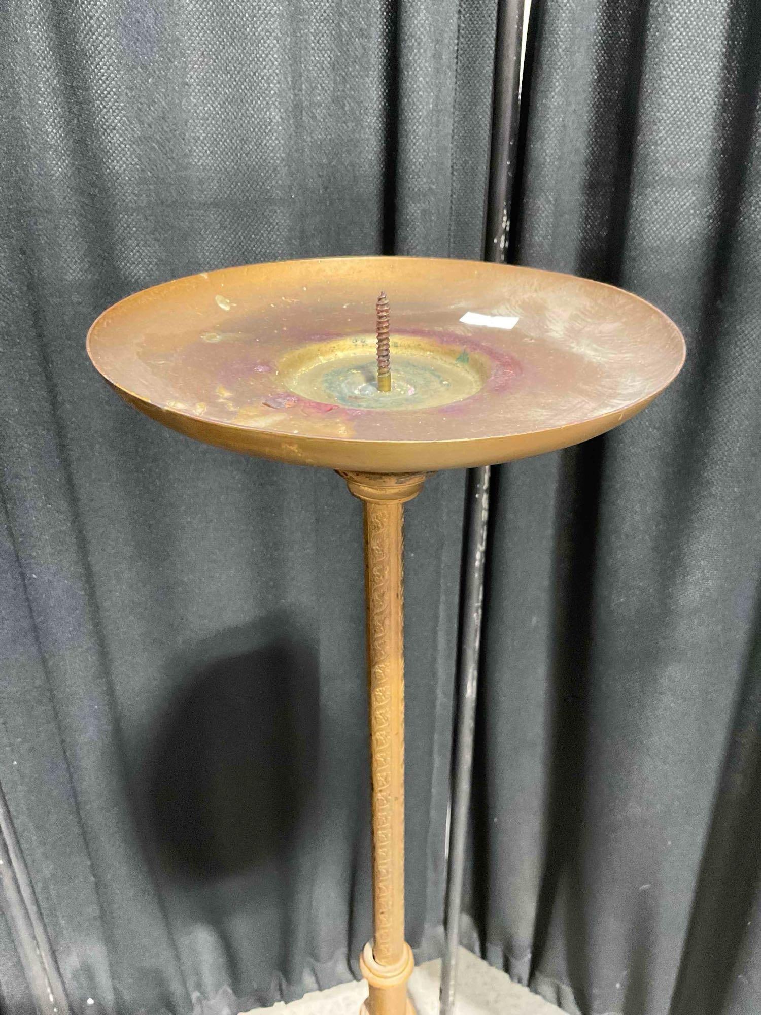 Elegant Antique Art Nouveau Style Brass Candlestick Holder. Stands 51" Tall! Very Good Cond. - 2