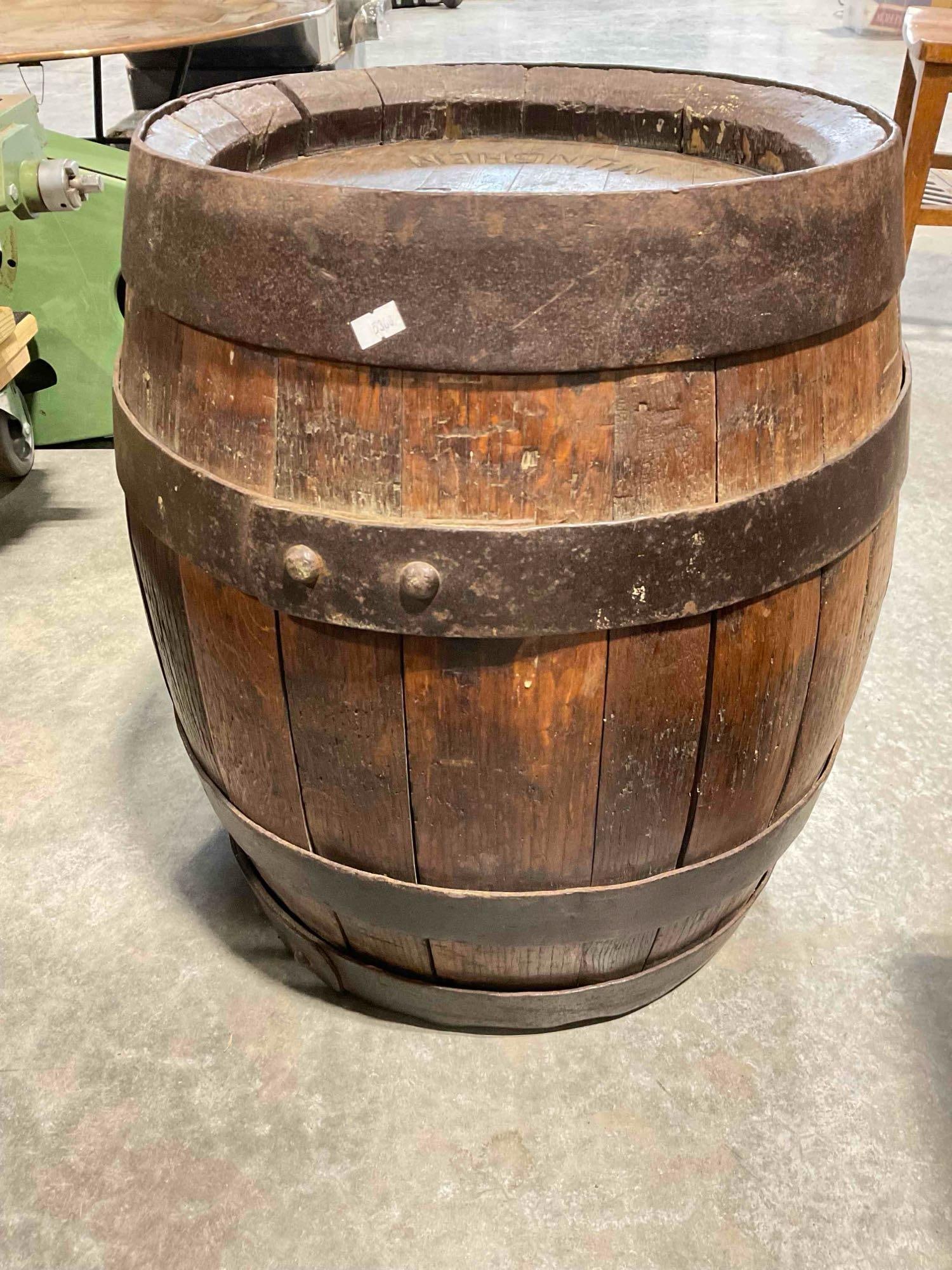 Antique German Wood Beer Barrel w/ Cast Iron Hoops for Spatenbrau Brewery in Munchen. See pics. - 3