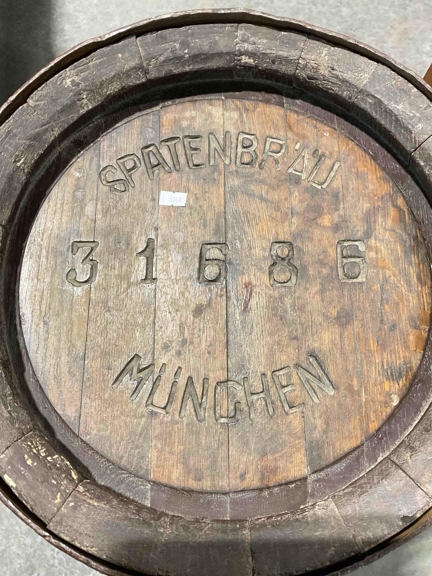 Antique German Wood Beer Barrel w/ Cast Iron Hoops for Spatenbrau Brewery in Munchen. See pics. - 5