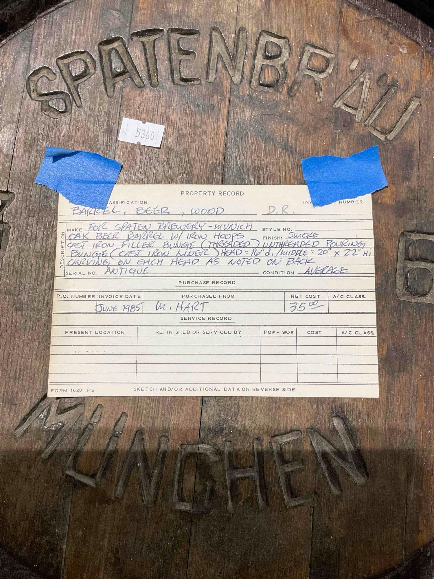 Antique German Wood Beer Barrel w/ Cast Iron Hoops for Spatenbrau Brewery in Munchen. See pics. - 6