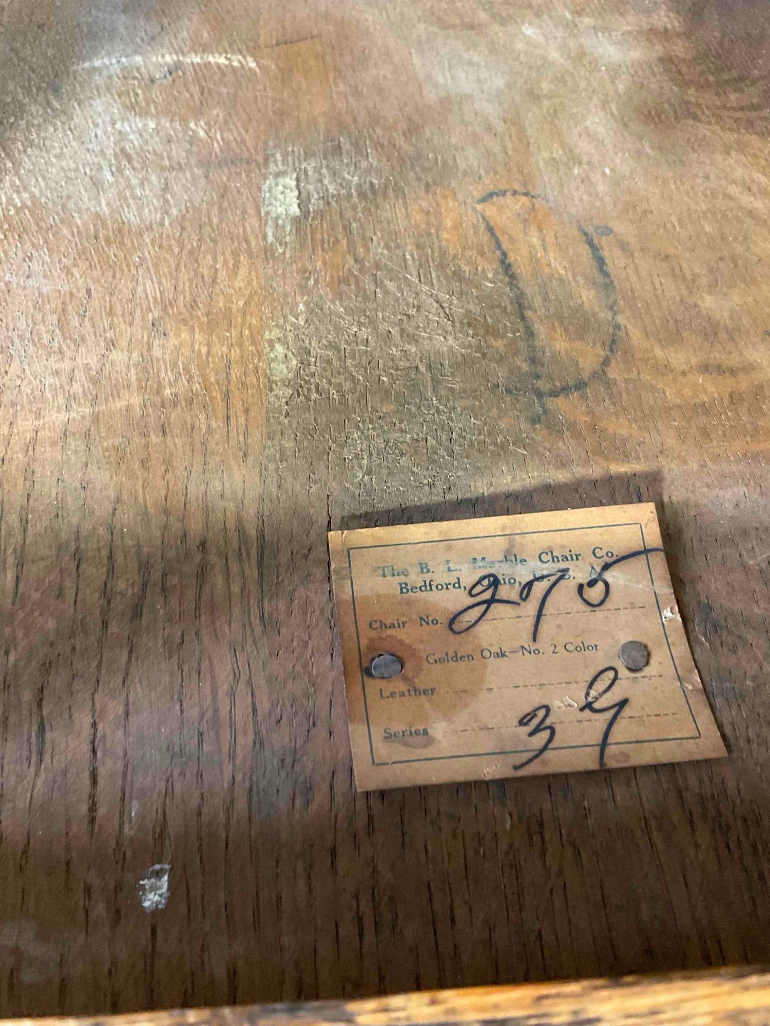 Vintage B. L. Marble Co. Mission Style Tiger Oak Wood Chair. Very Good Condition. See pics. - 7