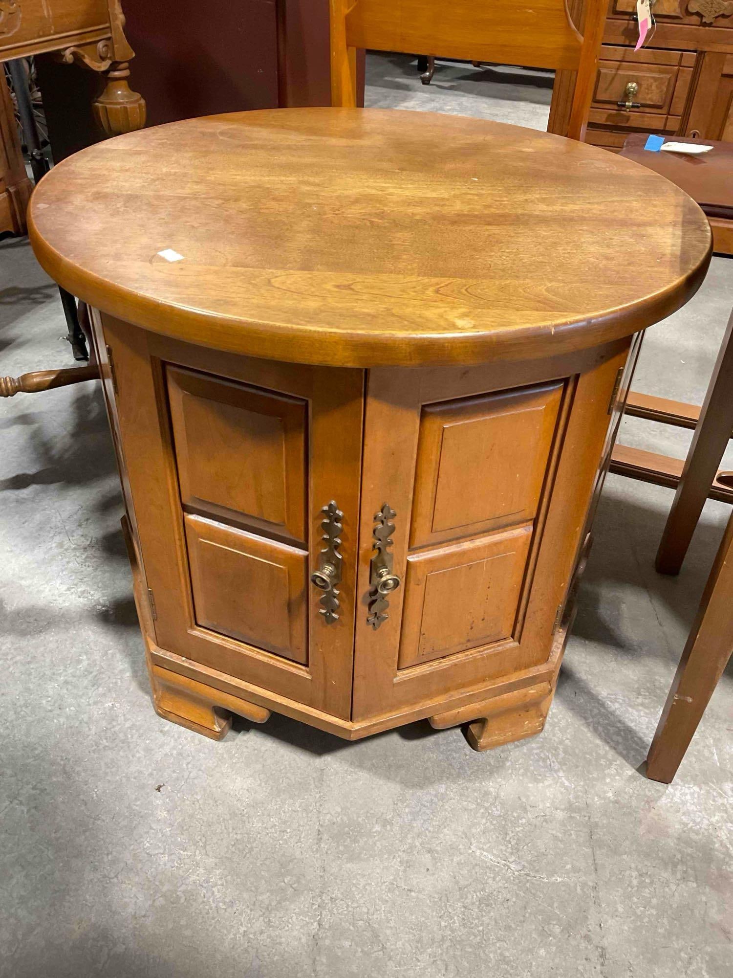 Vintage Octagonal Wood Side Table w/ Round Top & Storage Beneath. Very Good Condition. (1 of 6)