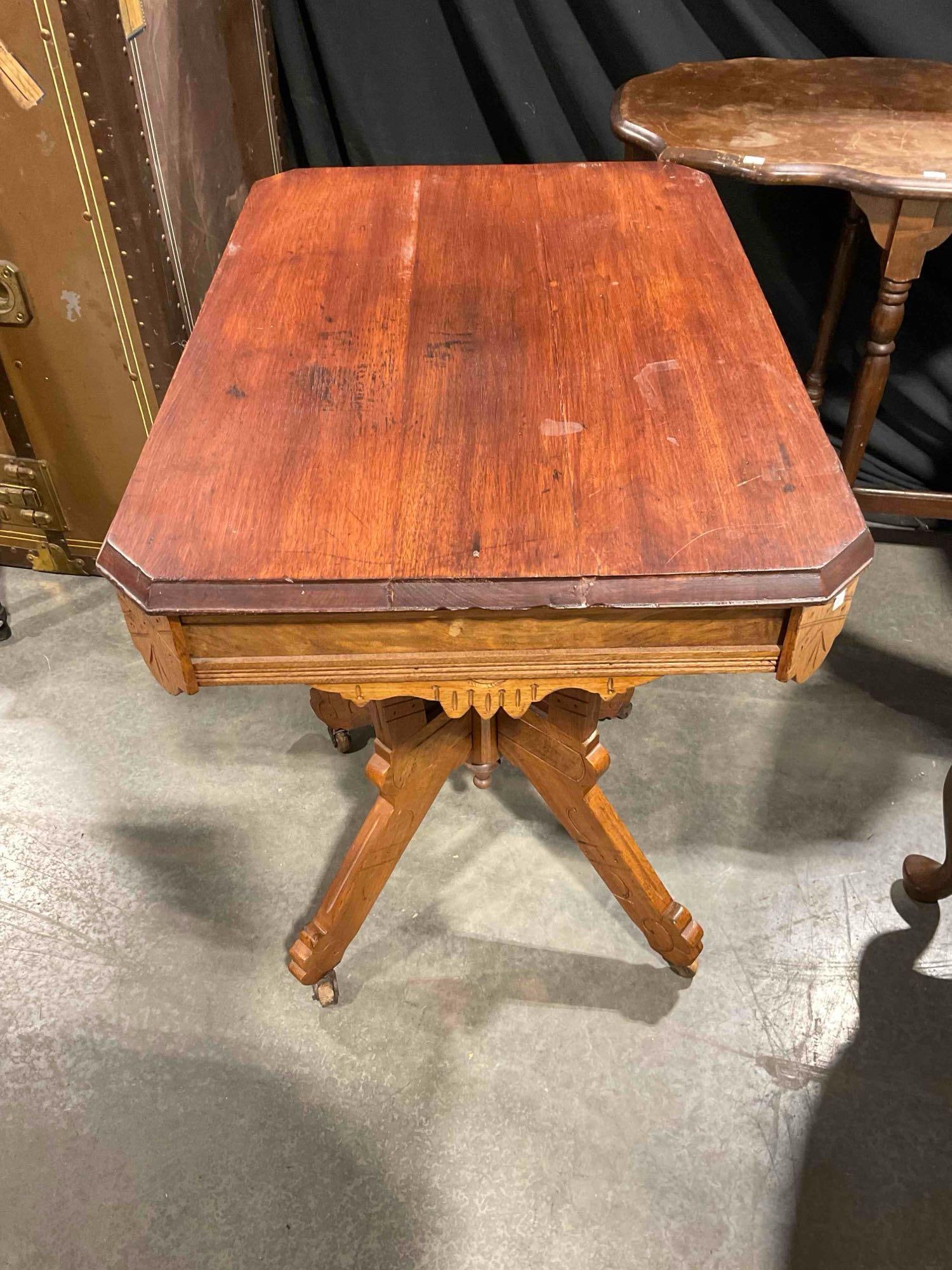 Antique Eastlake Style Mahogany & Walnut Card Game Table. Very Good Condition. See pics. - 3