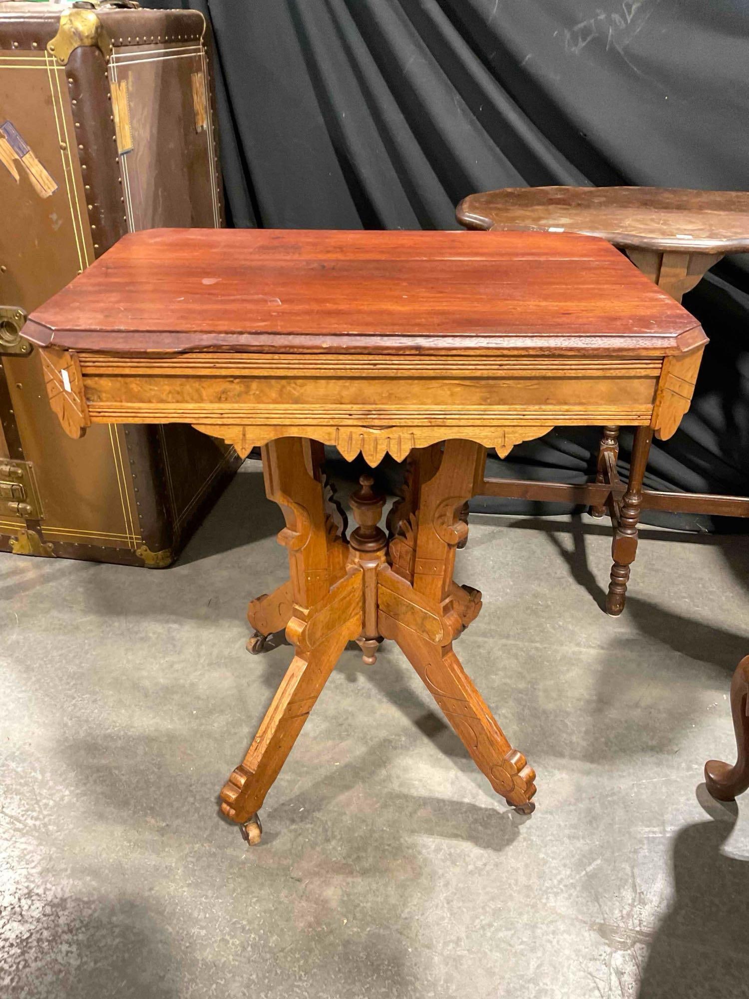 Antique Eastlake Style Mahogany & Walnut Card Game Table. Very Good Condition. See pics. - 4