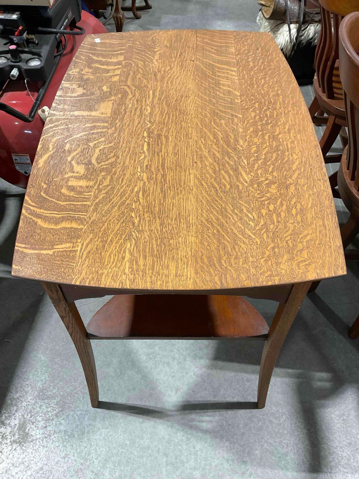 Antique Arts & Crafts? Style Tiger Oak 2-Tier Side Table w/ Drawer. Excellent Condition. See pics. - 8