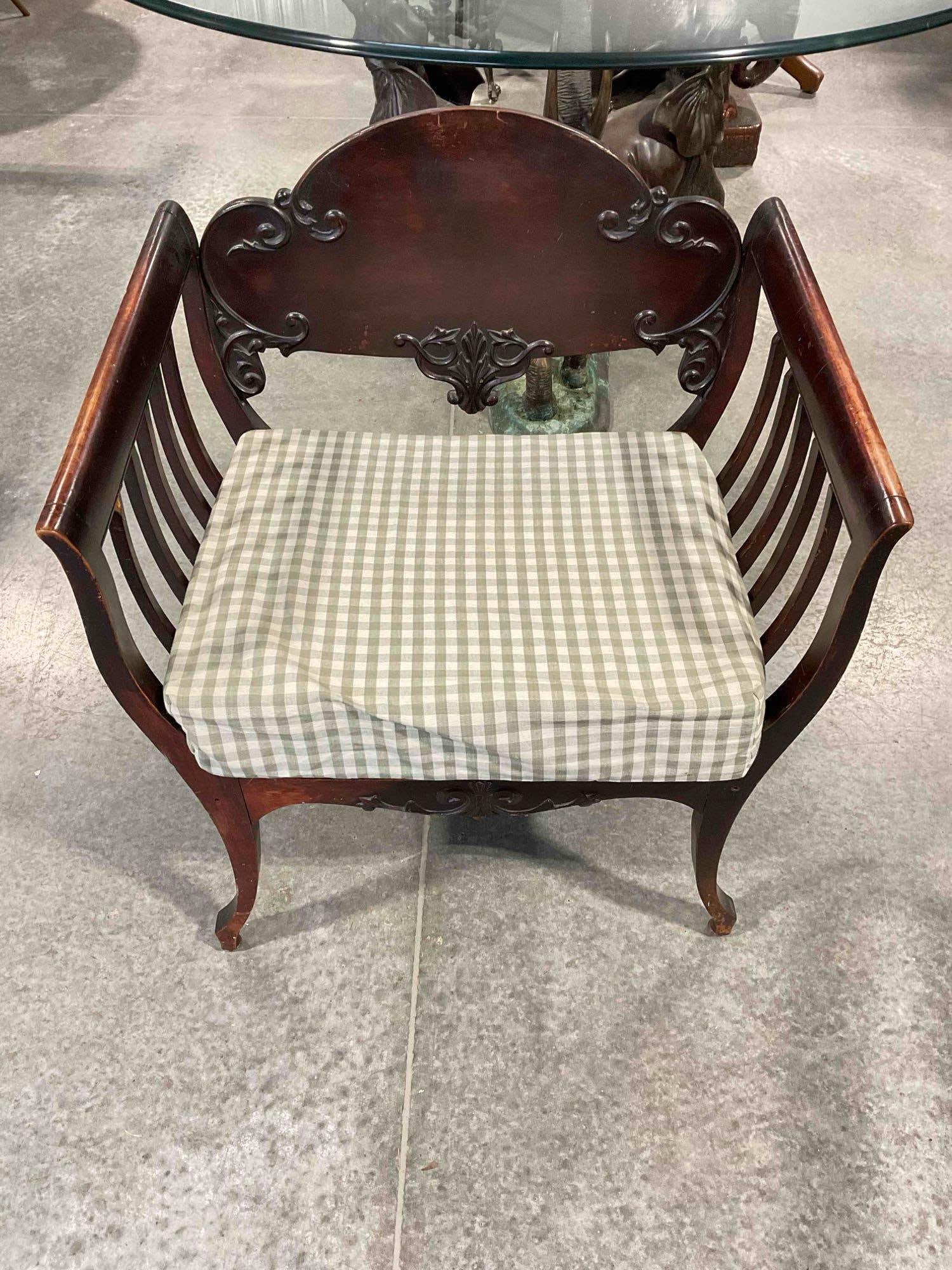 Antique Saddle Style Mahogany? Wood Armchair w/ Modern Cushion. Very Good Condition. (1 of 7)
