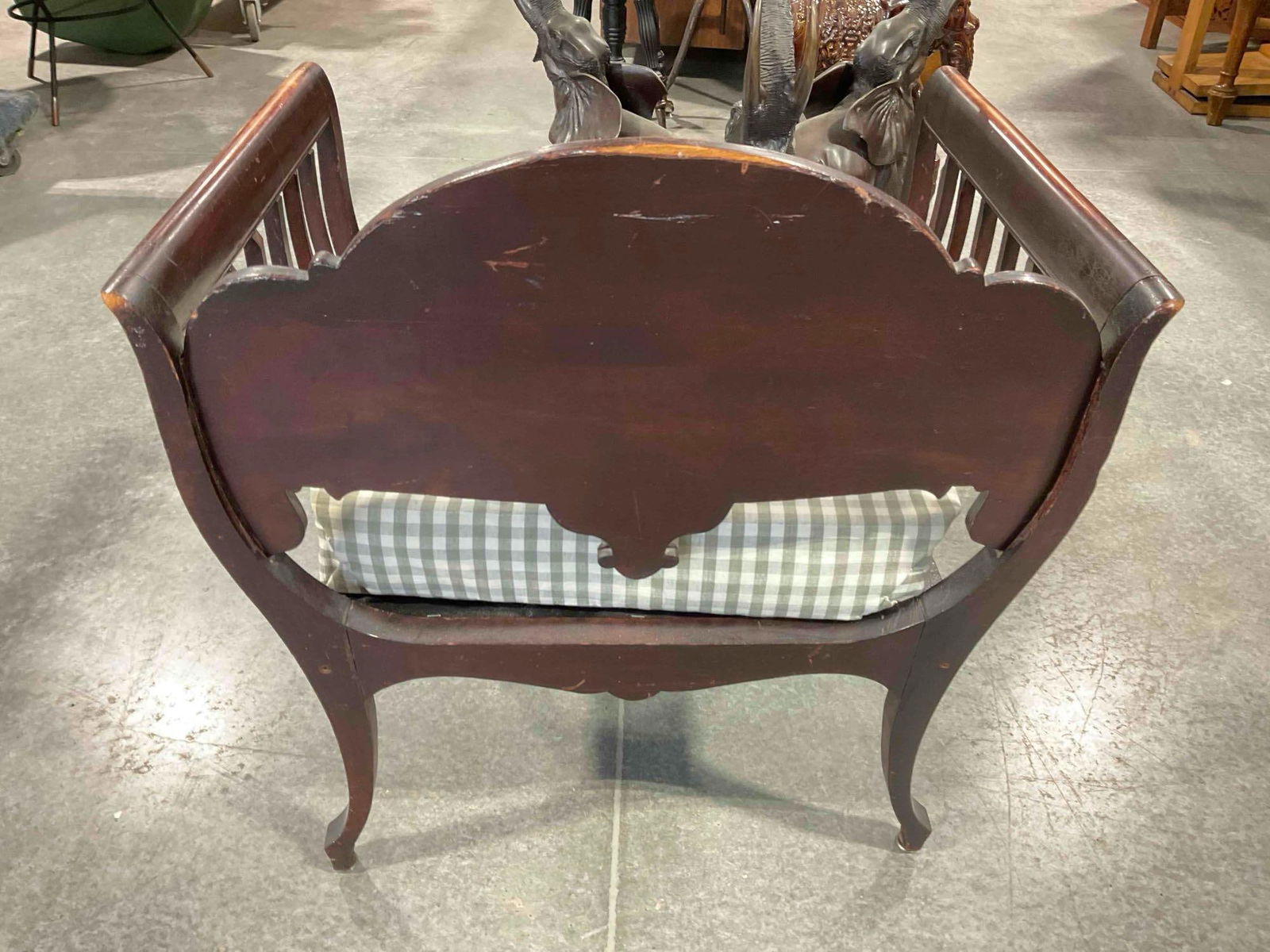 Antique Saddle Style Mahogany? Wood Armchair w/ Modern Cushion. Very Good Condition. - 5