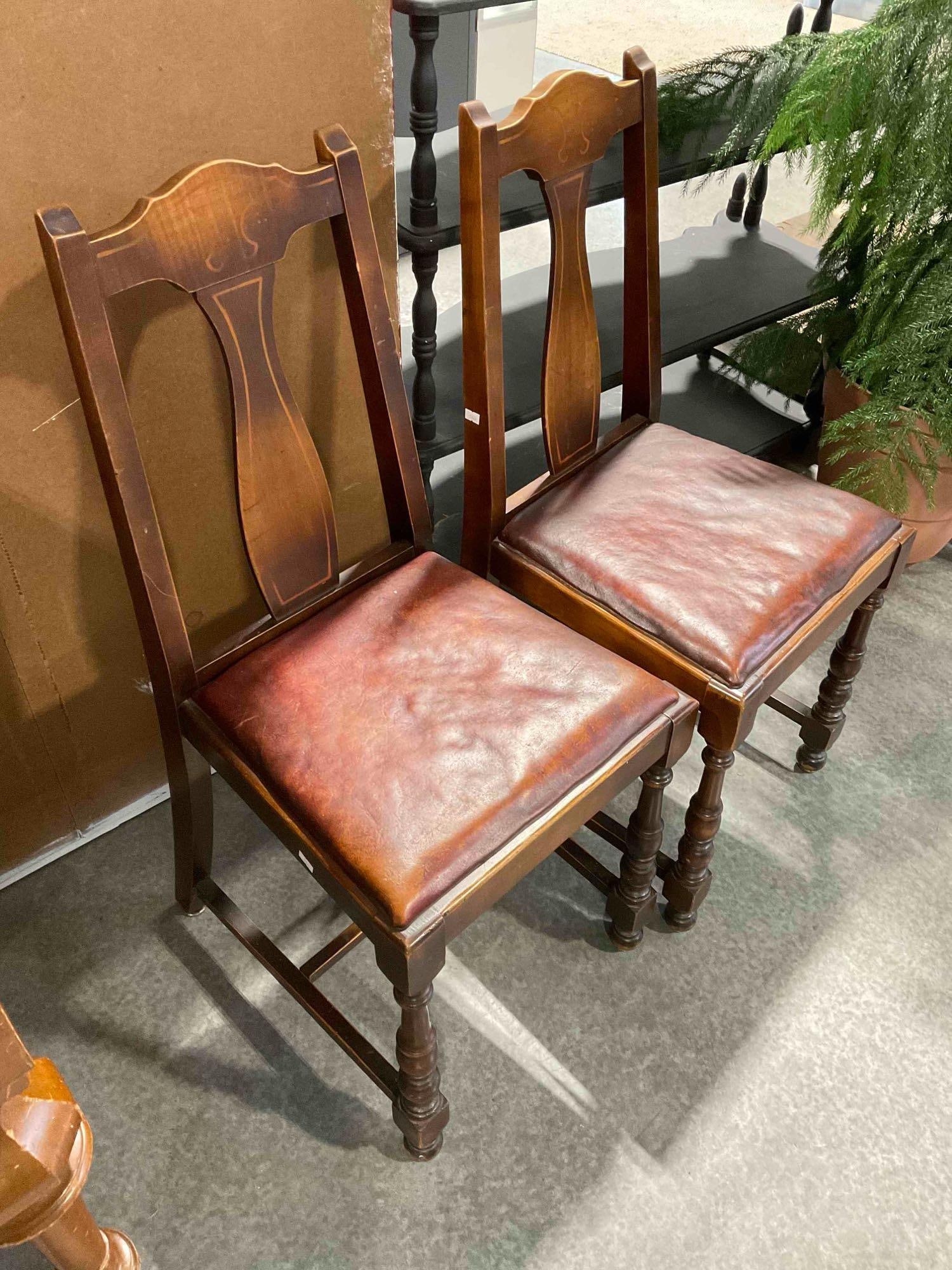 Pair of Antique Queen Anne? Style Walnut Wooden Chairs w/ Leather Upholstery. See pics. - 3