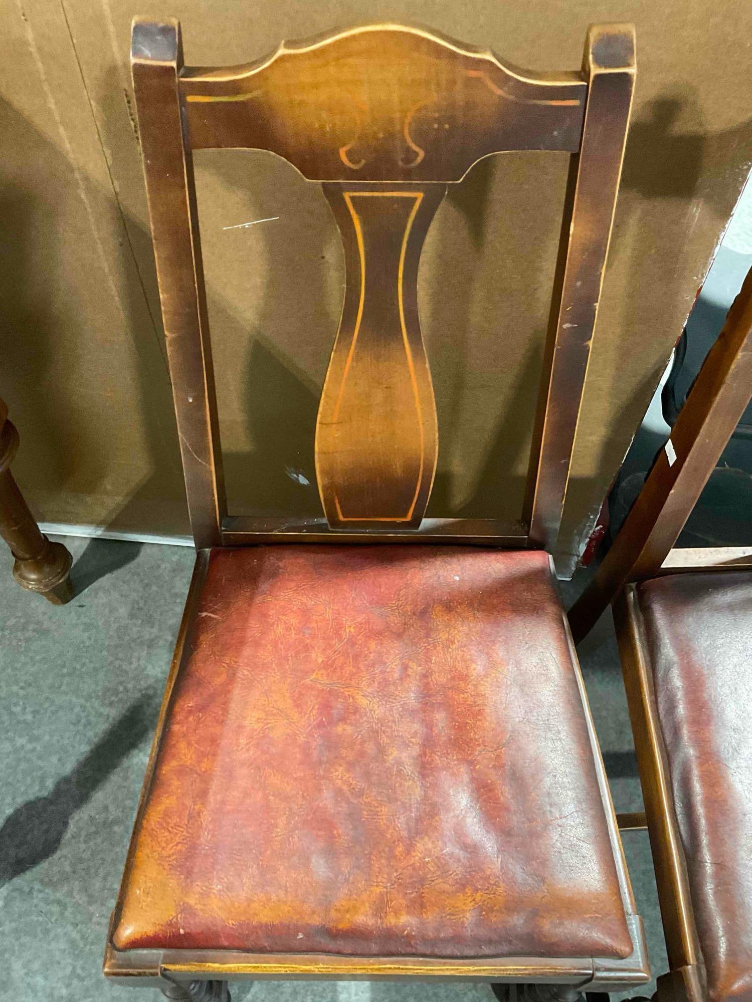 Pair of Antique Queen Anne? Style Walnut Wooden Chairs w/ Leather Upholstery. See pics. - 4