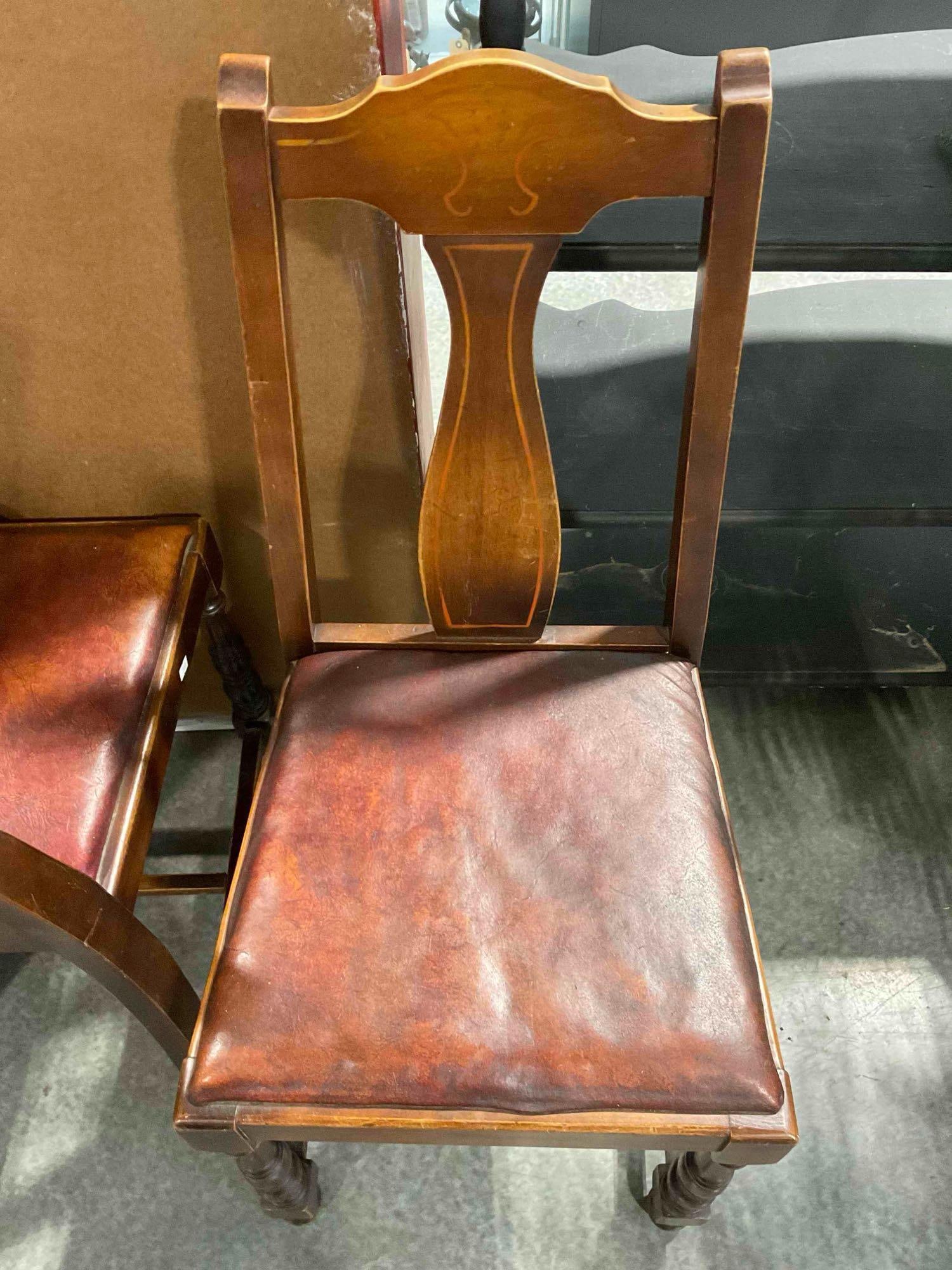Pair of Antique Queen Anne? Style Walnut Wooden Chairs w/ Leather Upholstery. See pics. - 5