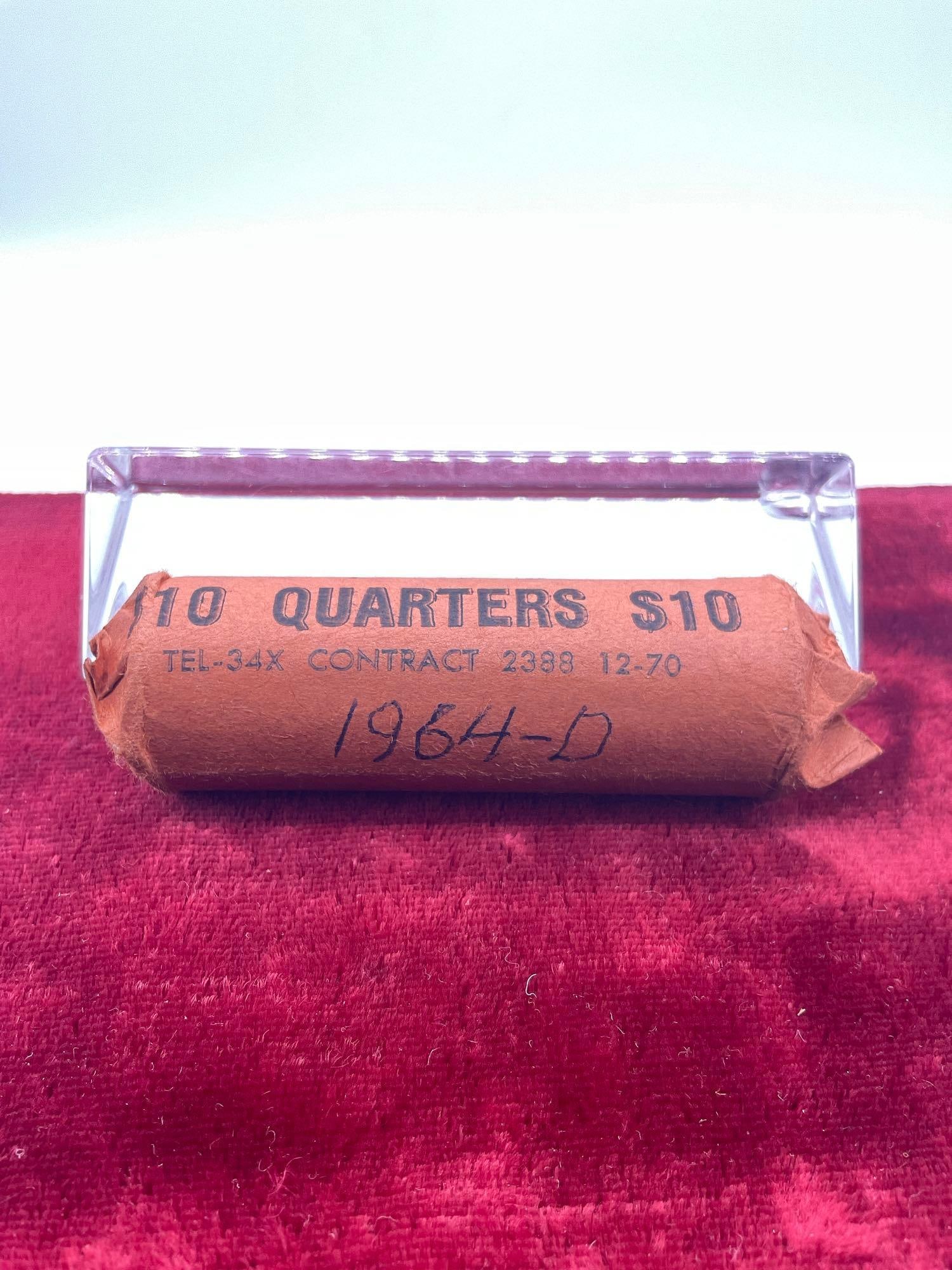 Roll of 40 X 1964 D, silver Washington quarters - 3