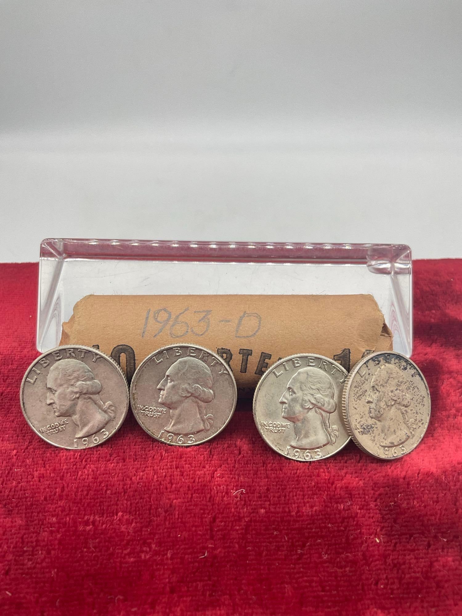 Roll of 40 X 1963D , silver Washington quarters (1 of 3)