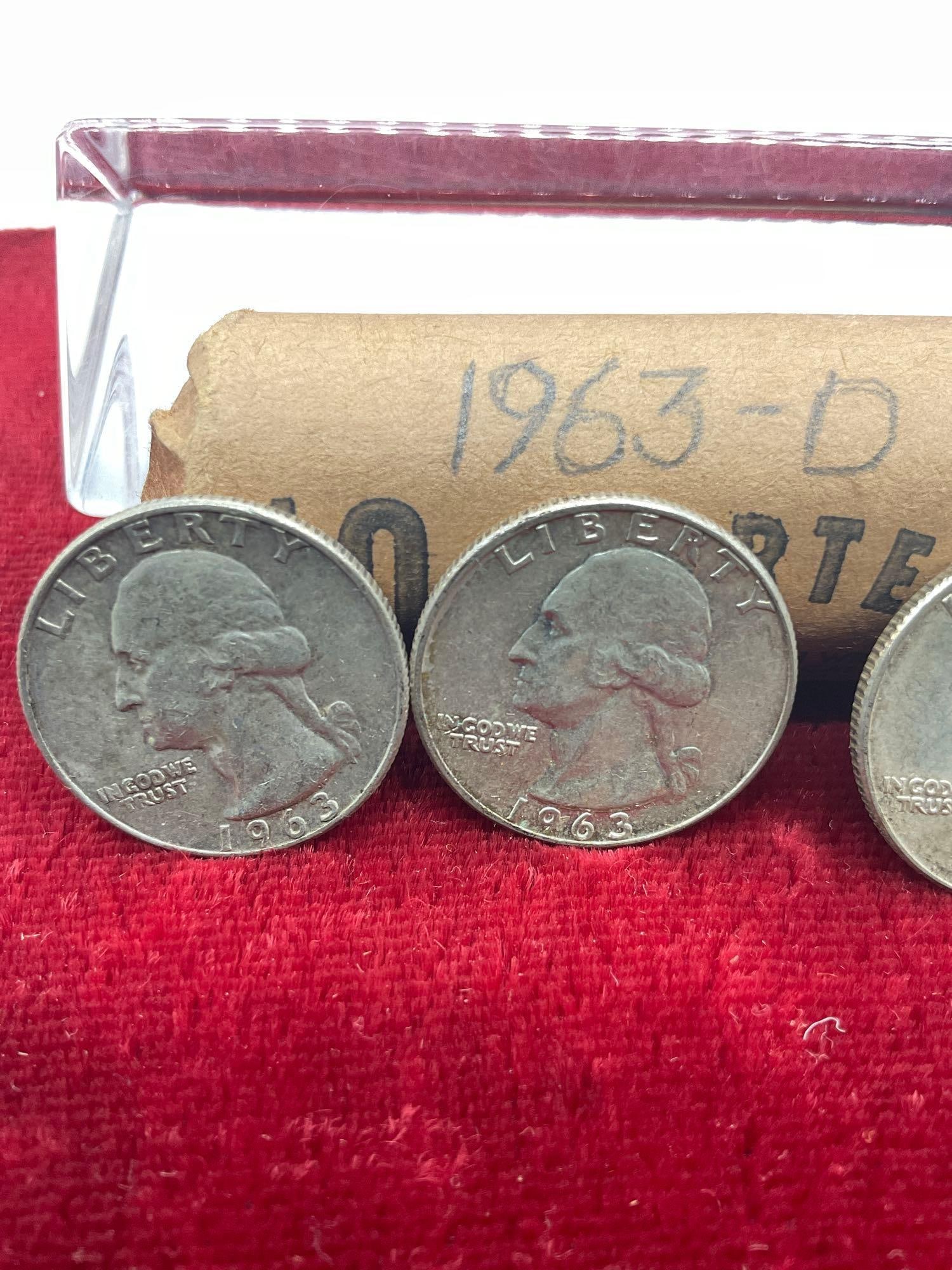 Roll of 40 X 1963D , silver Washington quarters - 2