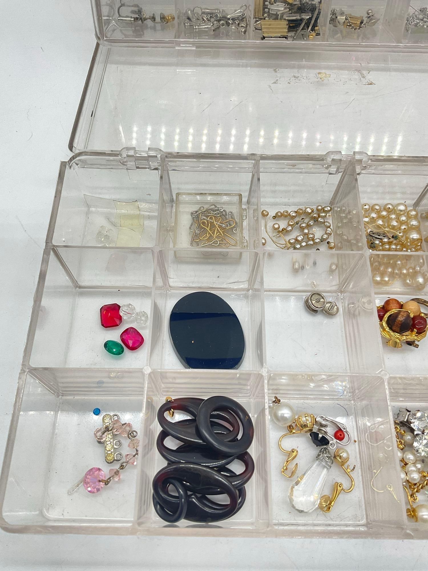 2x plastic storage cases with miscellaneous watch repair and jewelry making pieces see pics - 2