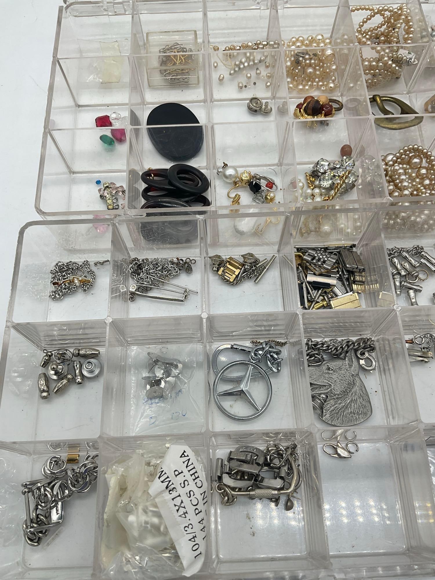 2x plastic storage cases with miscellaneous watch repair and jewelry making pieces see pics - 7