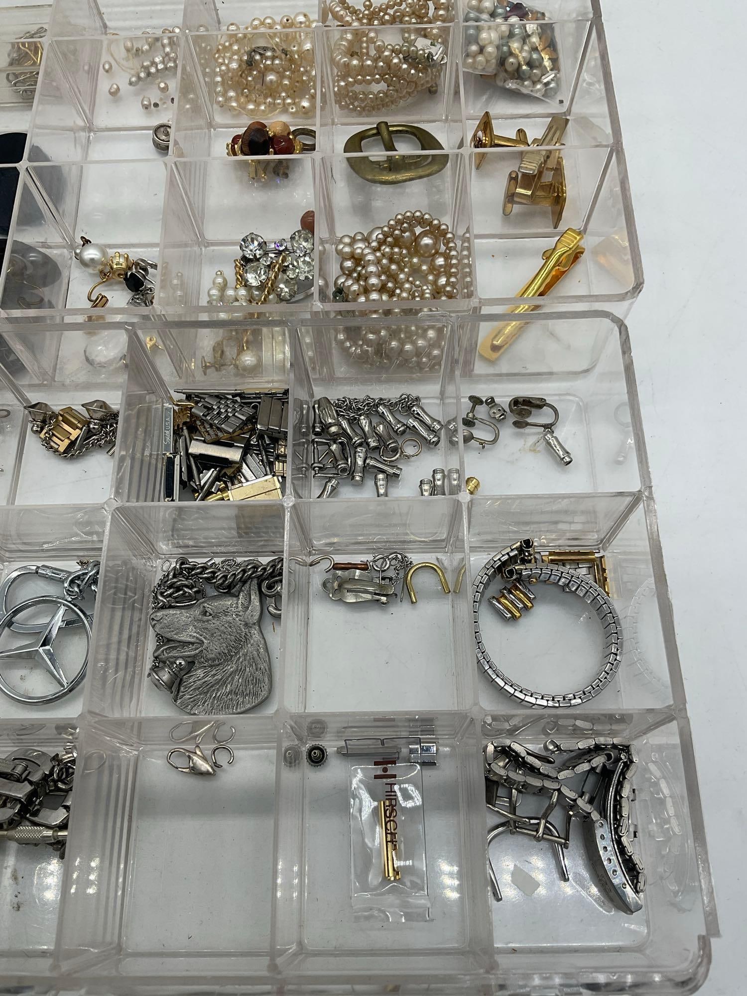 2x plastic storage cases with miscellaneous watch repair and jewelry making pieces see pics - 8