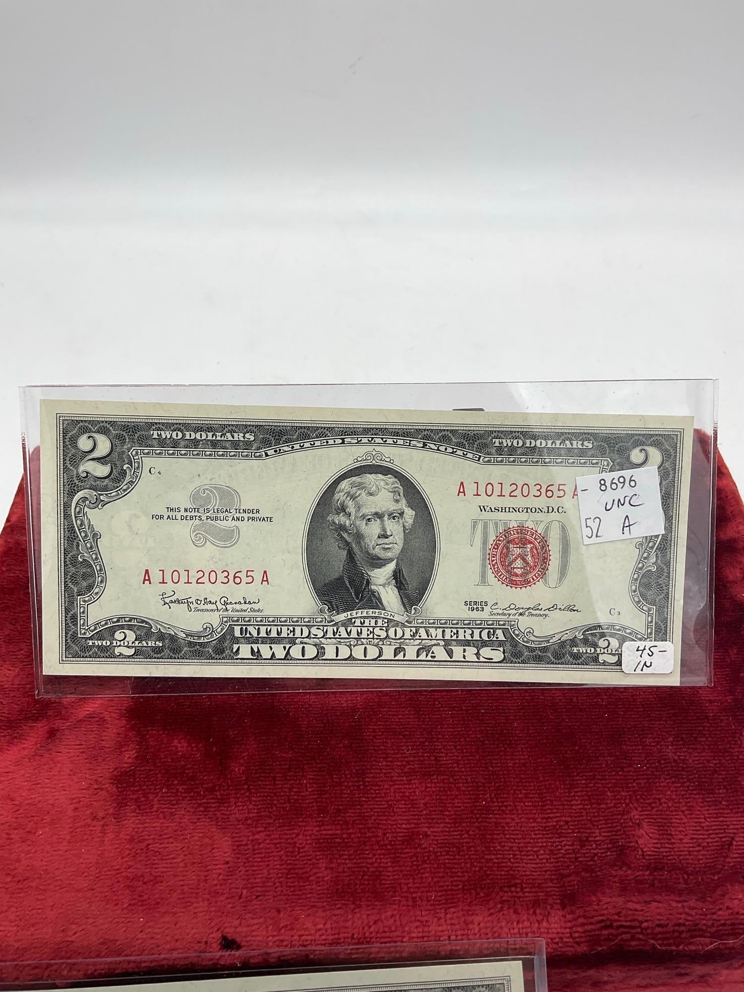 5 x 1934 & 1 x 1957 $1 dollar silver certificate's W/ 3x UNC 1976 $2 bills , 1x 1963 UNC $2 Red S... - 2