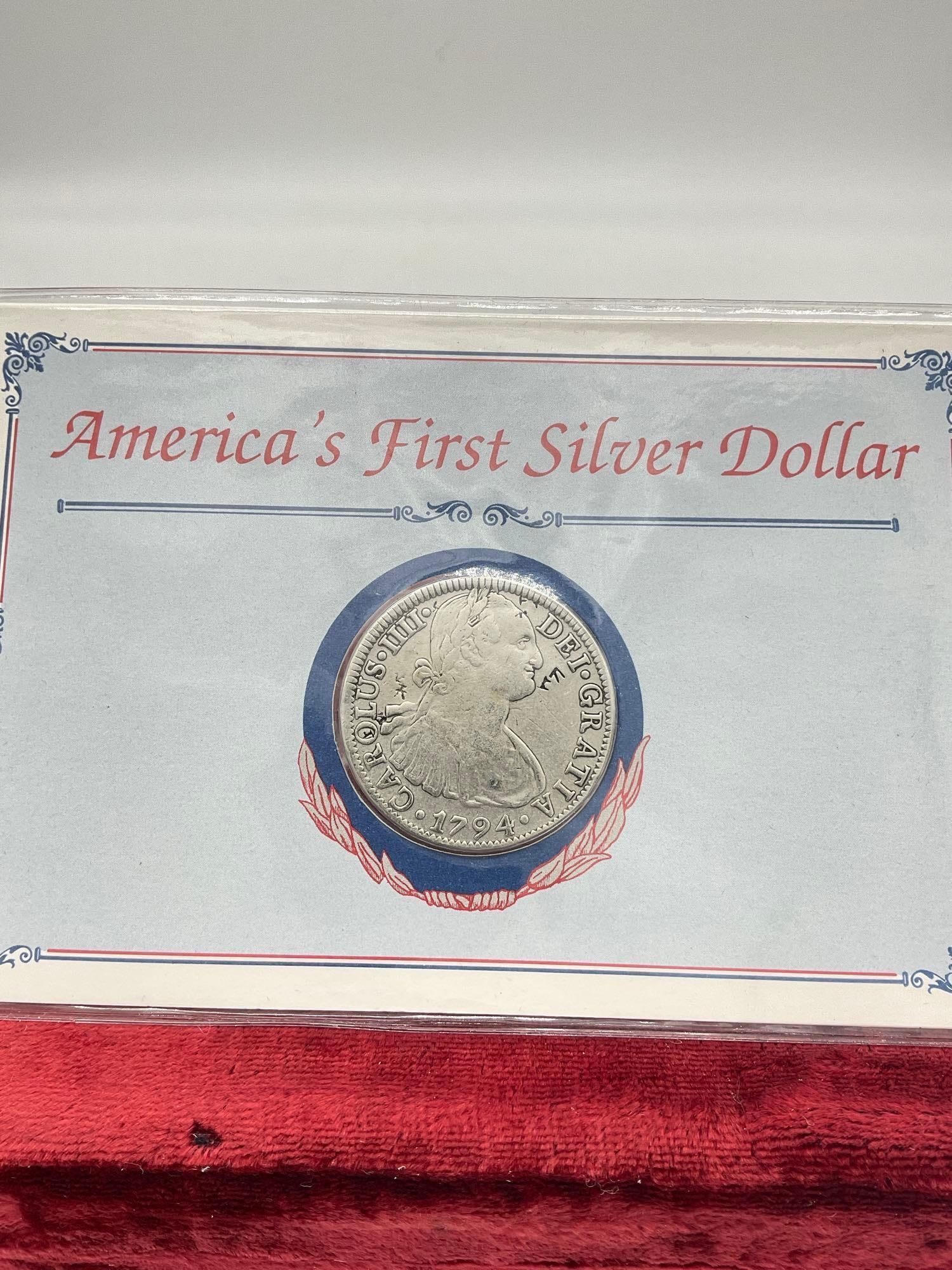 Antique 1794 Spanish Colonial Mexico Silver 8 Reales w/ folder " America's First Silver Dollar": c-5010 Come with folder from the Postal Commemorative Society 