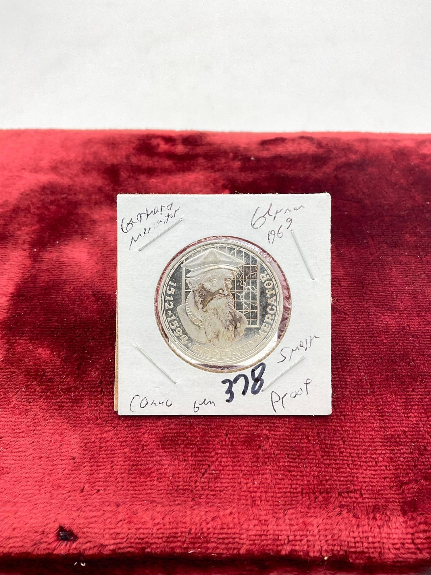 1969 Silver Proof German 5 Mark 375th Anniversary - Death of Gerhard Mercator (cartographer) Coin: c-5010 