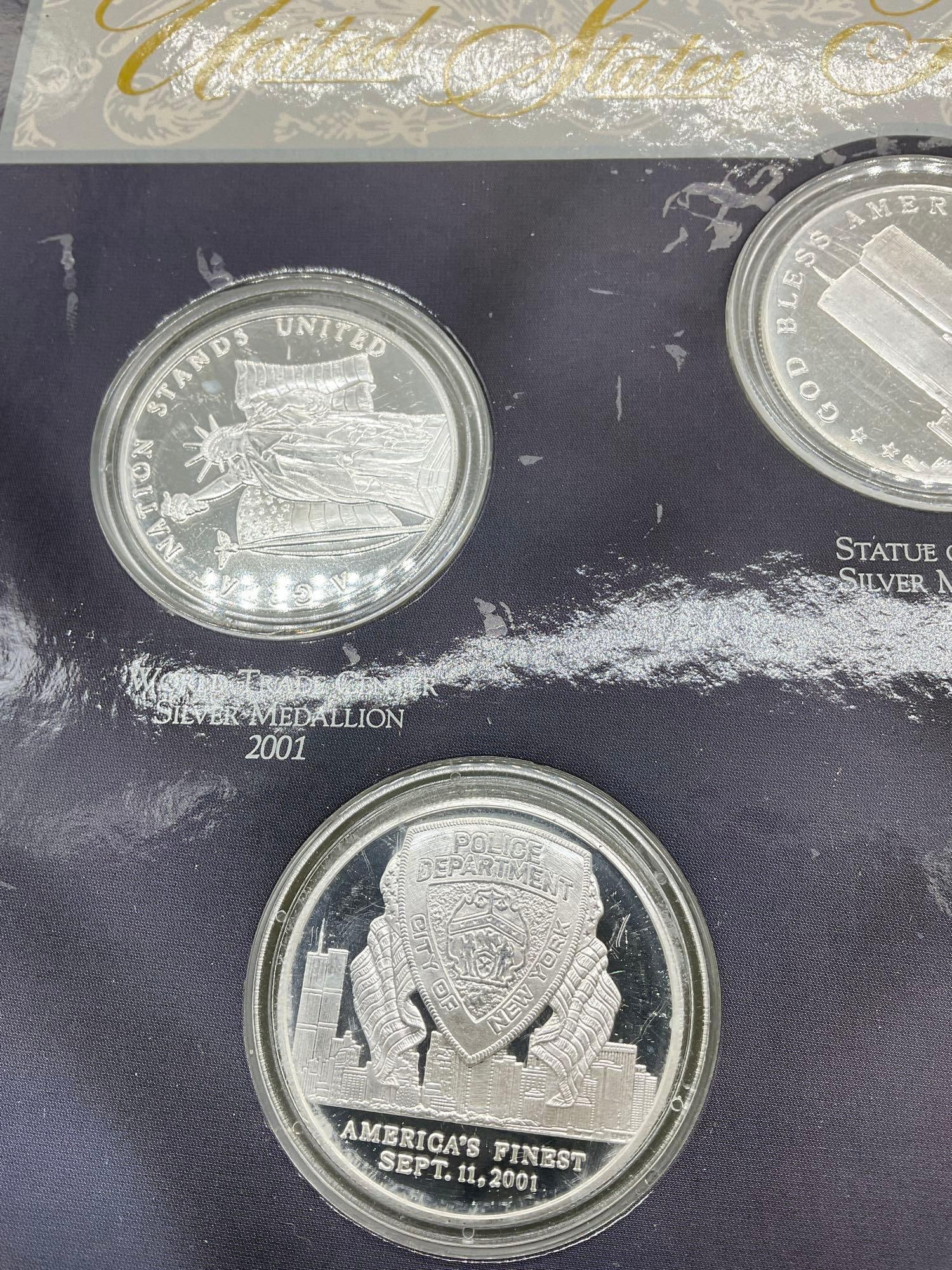 2001 The United States Freedom Collection featuring 5x Silver 1oz coins commemorating 911 W/ case - 2