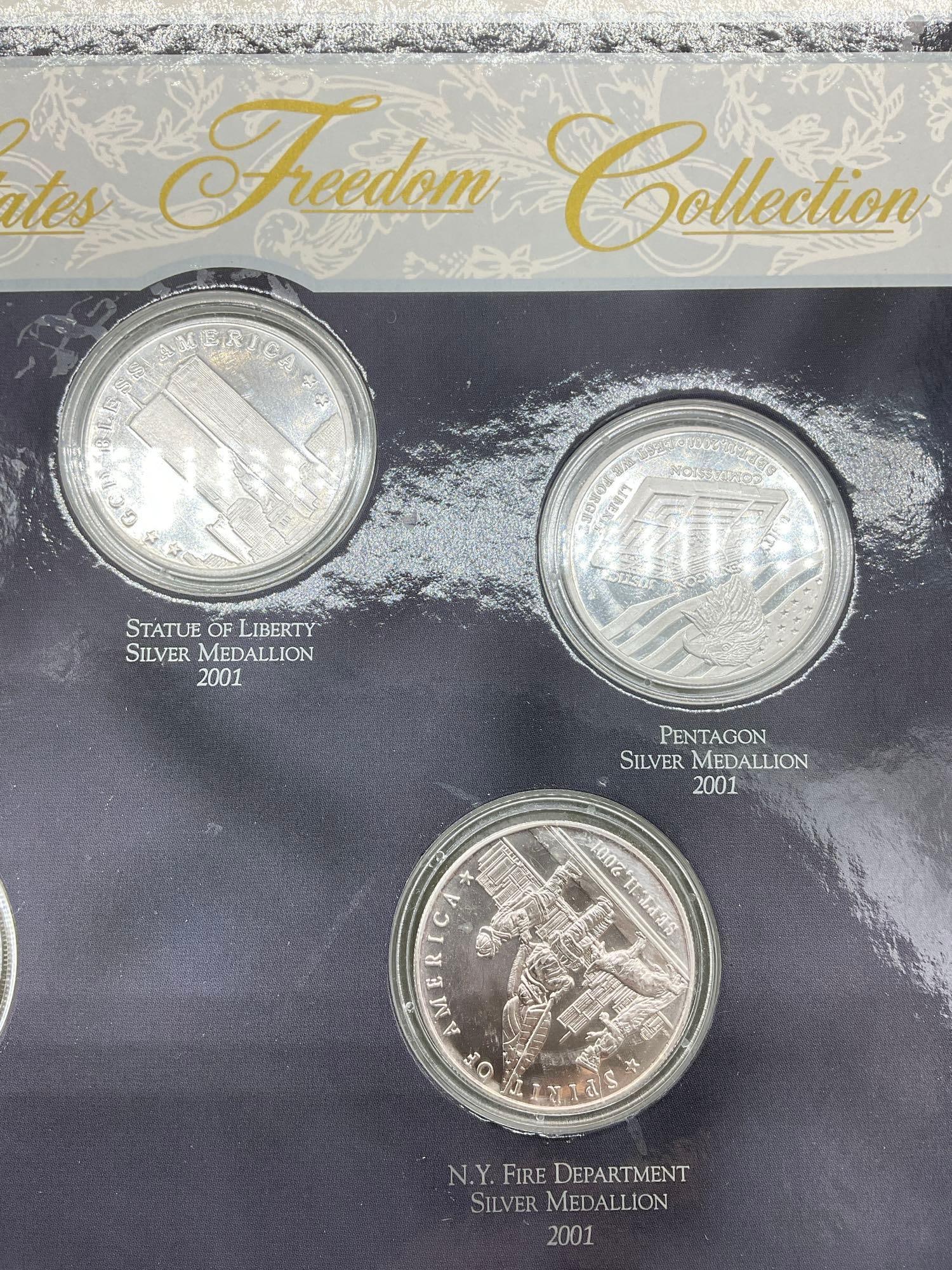 2001 The United States Freedom Collection featuring 5x Silver 1oz coins commemorating 911 W/ case - 3