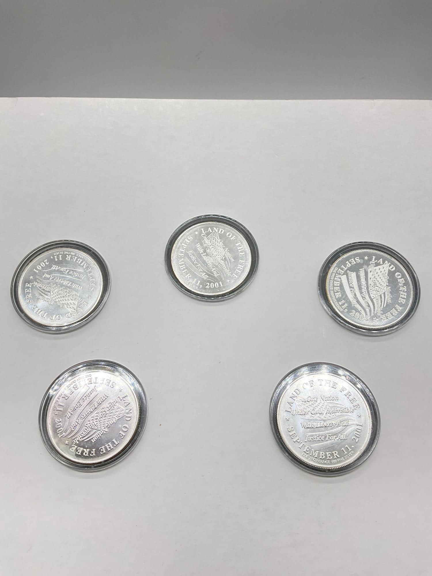 2001 The United States Freedom Collection featuring 5x Silver 1oz coins commemorating 911 W/ case - 4