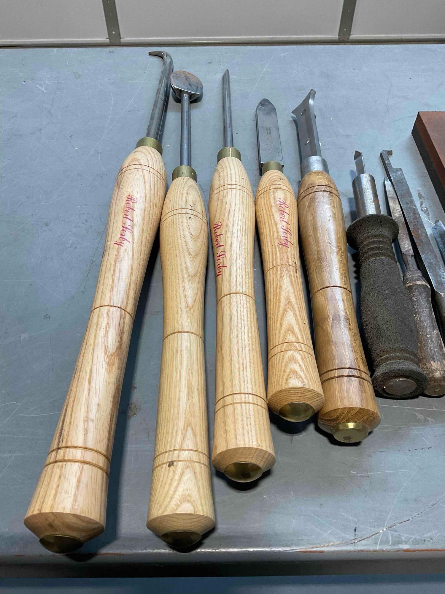 Collect of Lathe Tools inc Robert Sorby Woodturning Chisels, Hooks, and 2x Oil Stones - 2