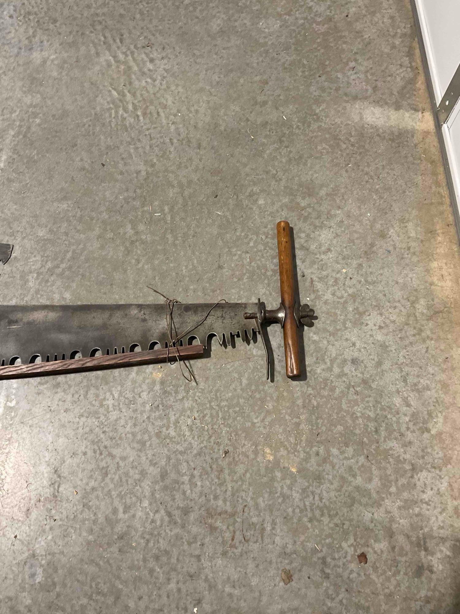 A Pair of Antique Cross Cut Lumber Saws a Hand Saw and a Two-Man "Misery Whip" - 3