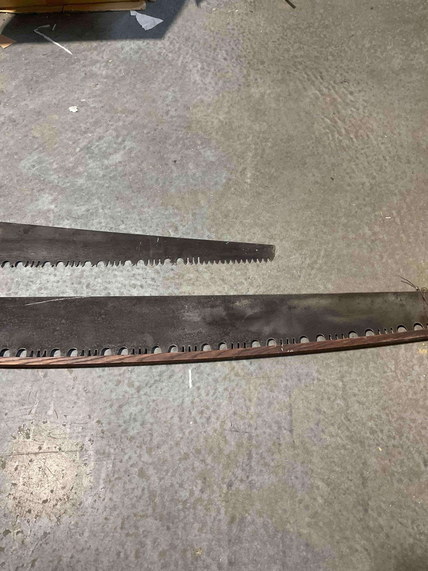 A Pair of Antique Cross Cut Lumber Saws a Hand Saw and a Two-Man "Misery Whip" - 4