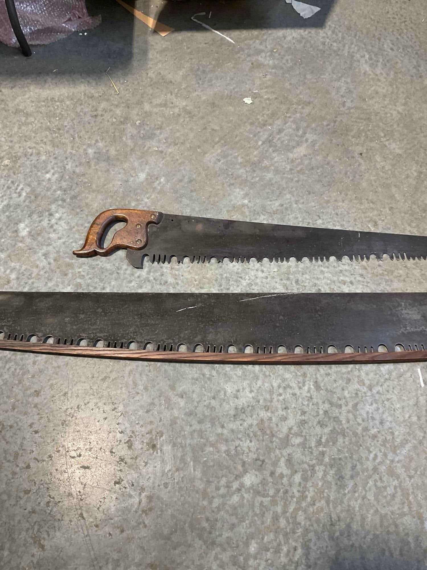 A Pair of Antique Cross Cut Lumber Saws a Hand Saw and a Two-Man "Misery Whip" - 5