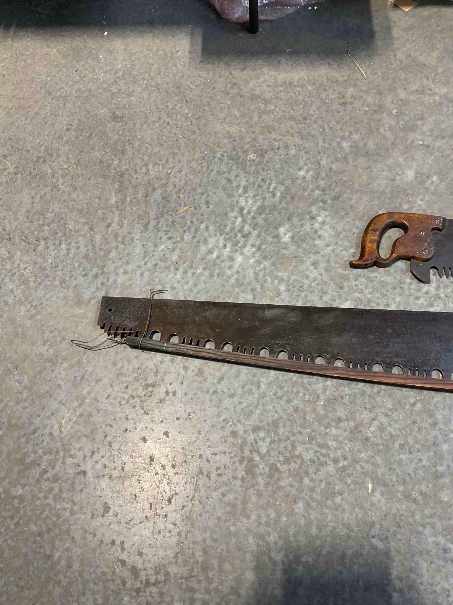 A Pair of Antique Cross Cut Lumber Saws a Hand Saw and a Two-Man "Misery Whip" - 6