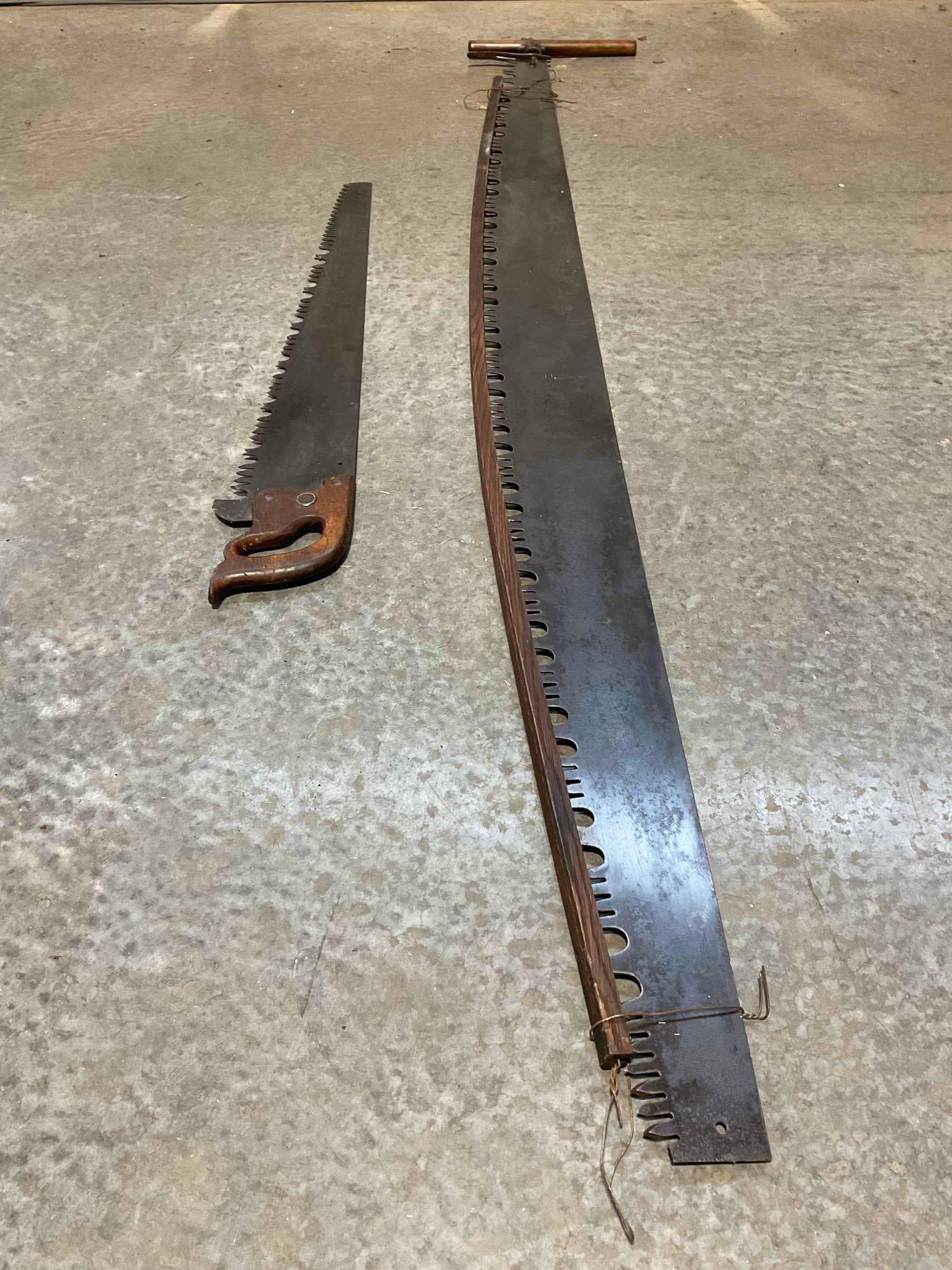 A Pair of Antique Cross Cut Lumber Saws a Hand Saw and a Two-Man "Misery Whip" - 7