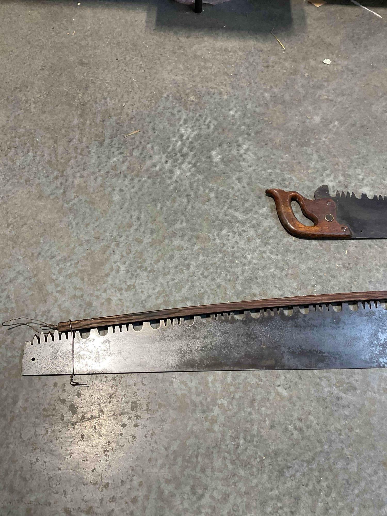 A Pair of Antique Cross Cut Lumber Saws a Hand Saw and a Two-Man "Misery Whip" - 8