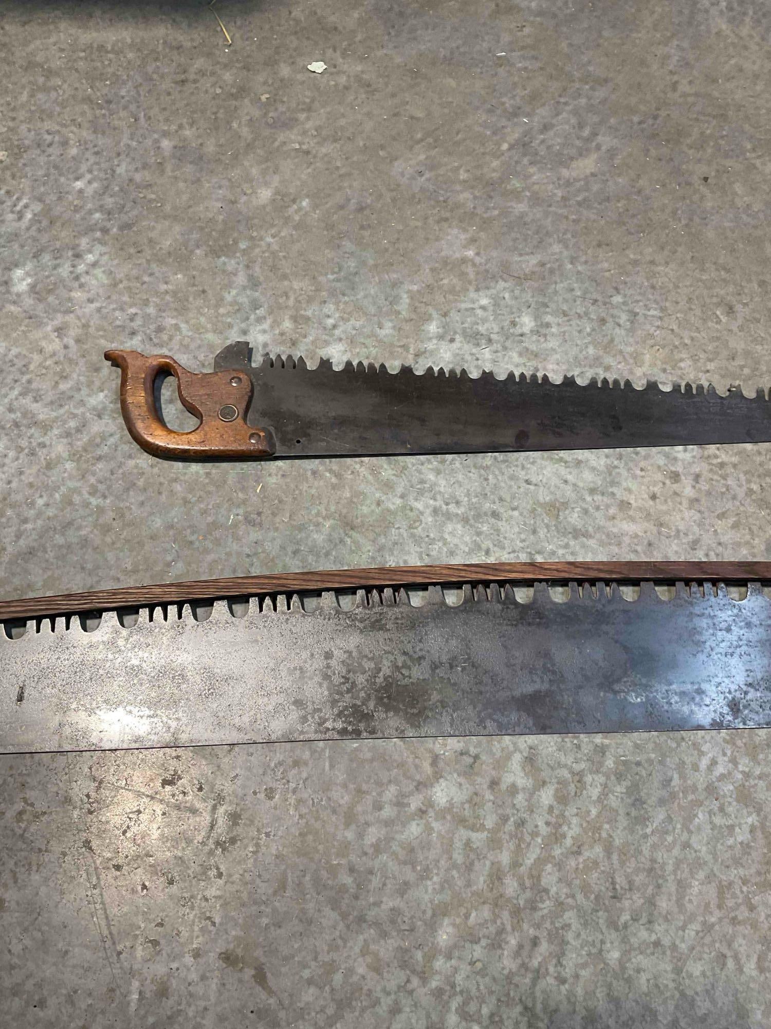 A Pair of Antique Cross Cut Lumber Saws a Hand Saw and a Two-Man "Misery Whip" - 9
