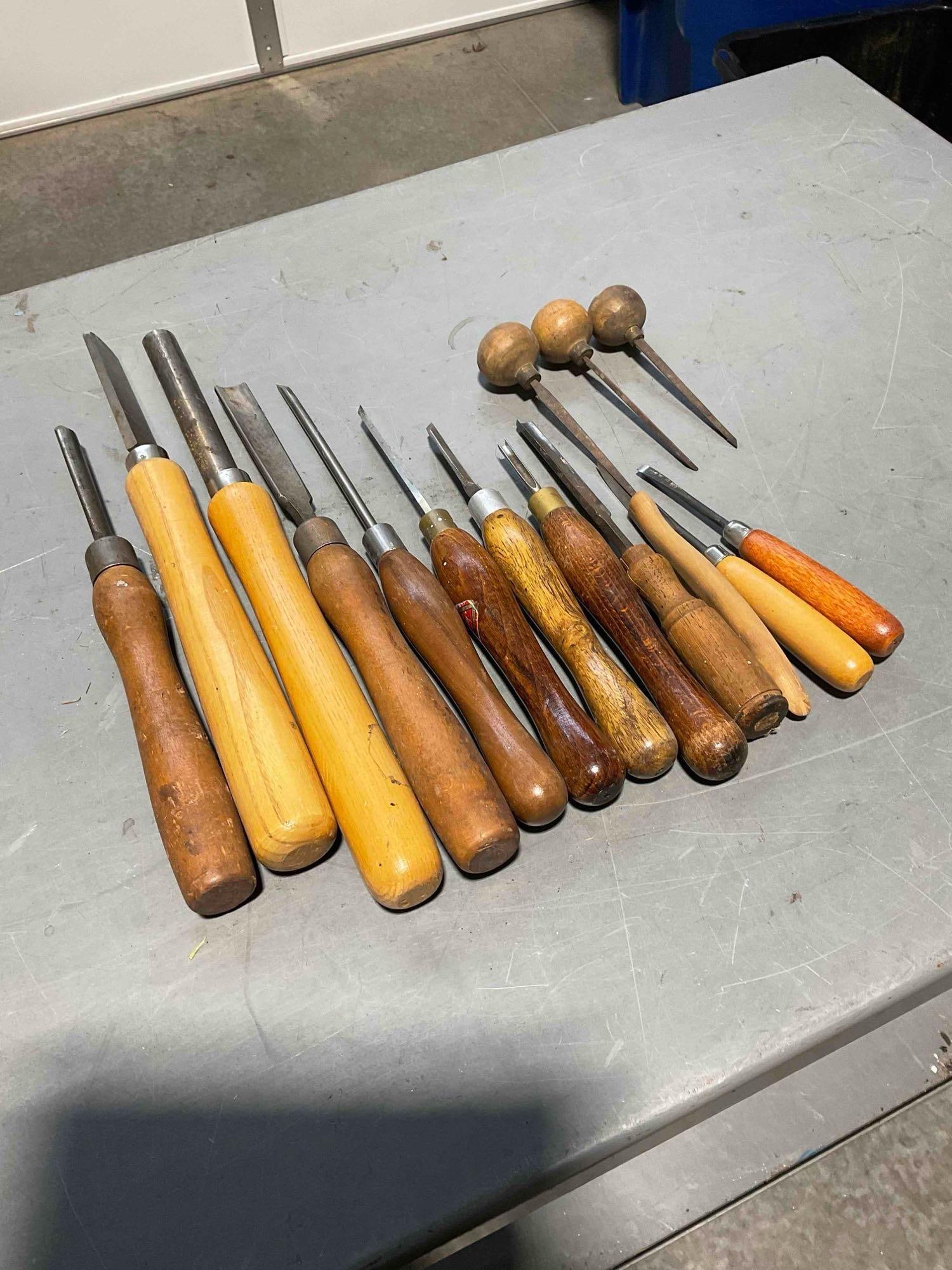 Collection of Wood-Turning Chisels, Awls, and Gouges for Wood Working - 3