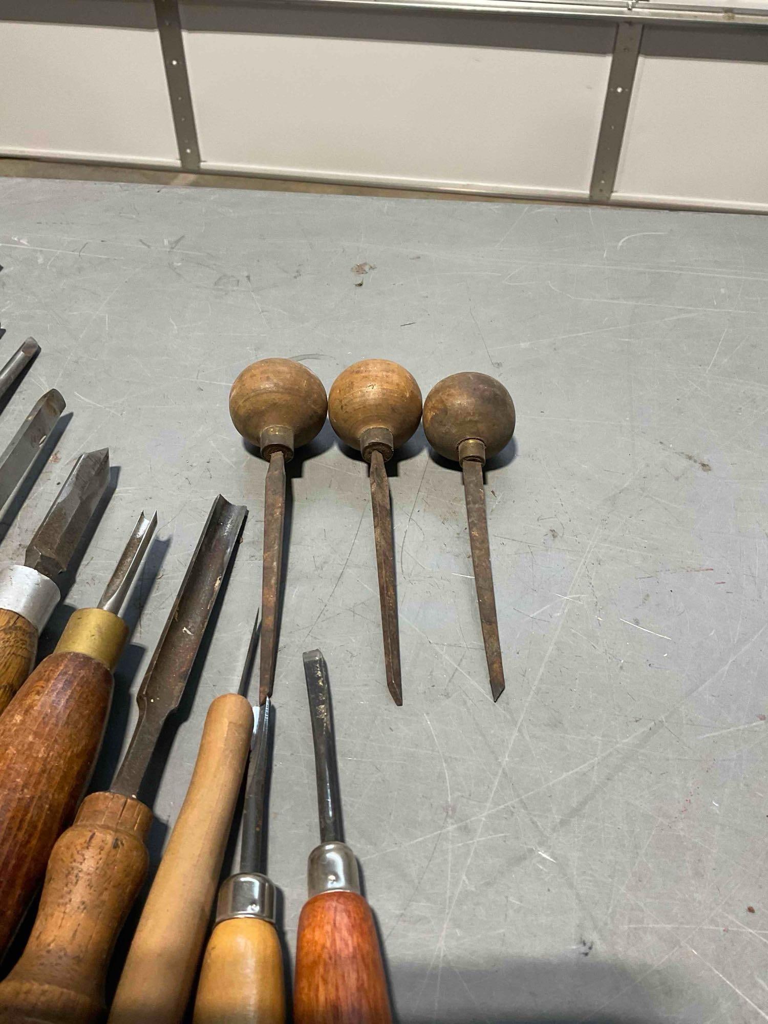 Collection of Wood-Turning Chisels, Awls, and Gouges for Wood Working - 4